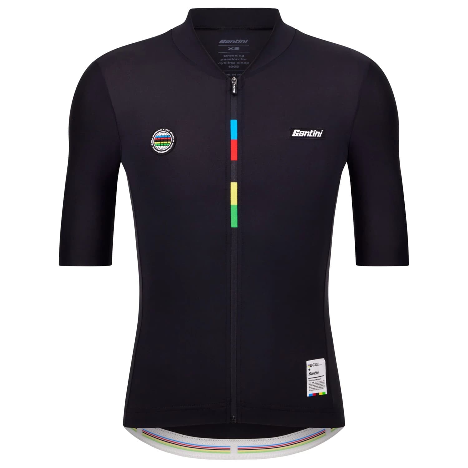 Фланелка с къс ръкав за колоездене Santini UCI World Champion Jersey Mondo Cycling jersey - Nero