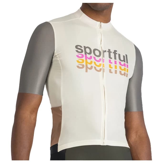 Мъжка фланелка с къс ръкав за колоездене Sportful Supergiara 2 Logo Jersey Cycling jersey - Cream