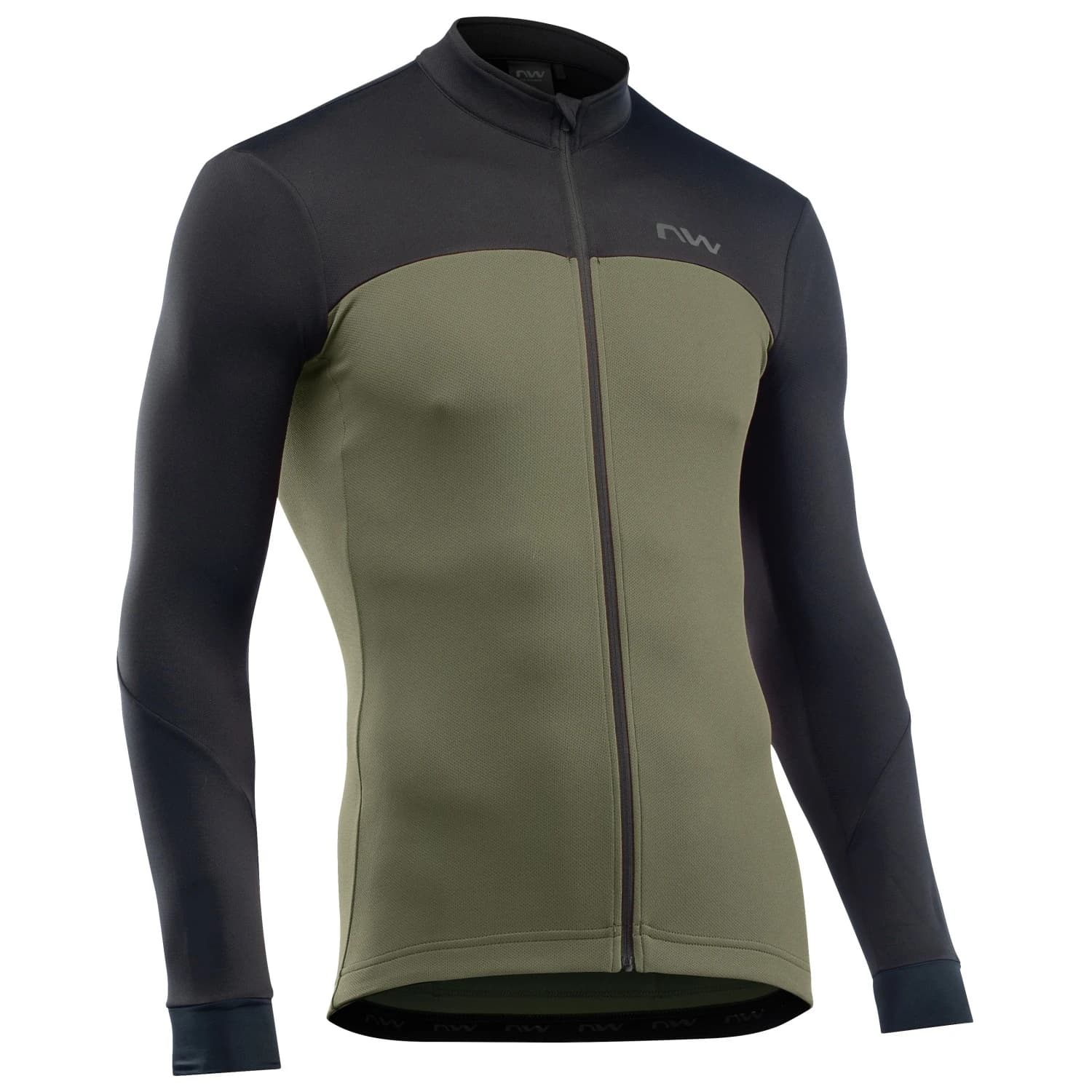 Фланелка с дълъг ръкав за колоездене Northwave Force 2 Jersey L/S Full Zip Cycling jersey - Black / Forest Green