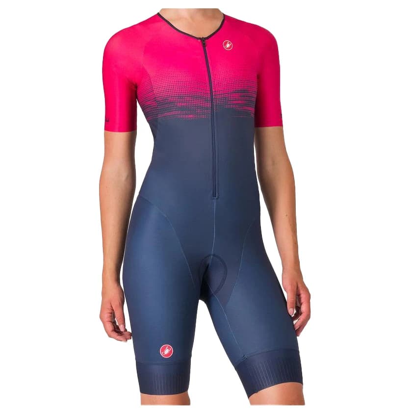 Дамски скин за колоездене Castelli Women's Core Tri Suit S/S Cycling skinsuit - Belgian Blue / Bright Rose