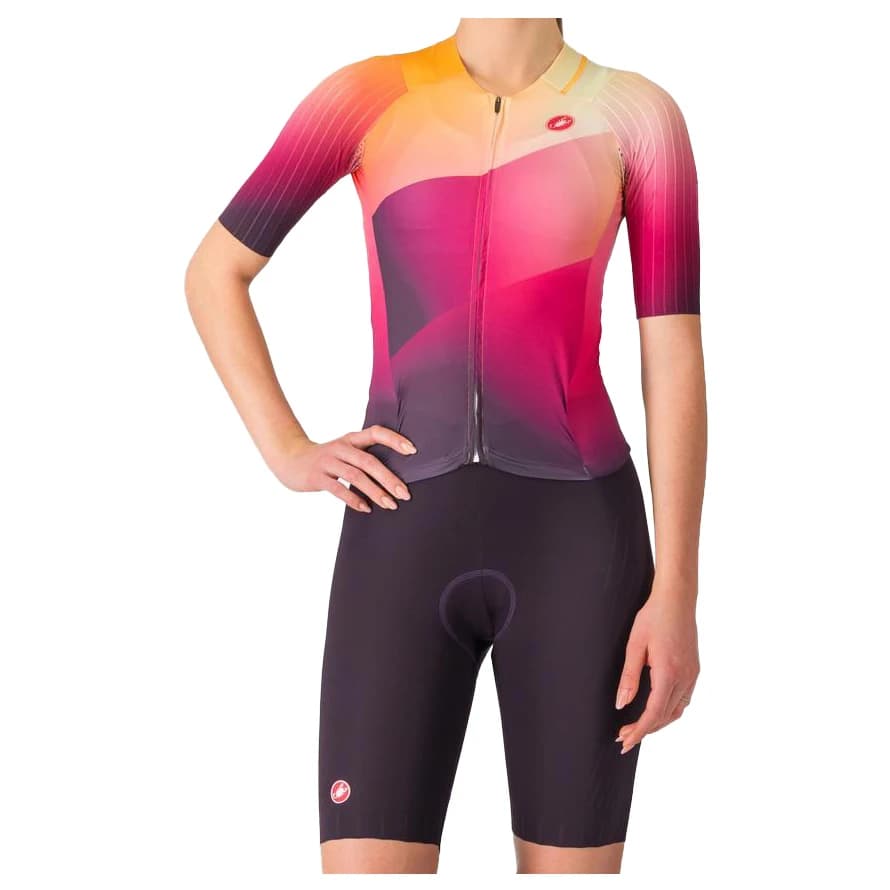 Дамски скин за колоездене Castelli Women's Free Sanremo Tri Suit S/S Cycling skinsuit - Dark Night Shade / Vivid Orange