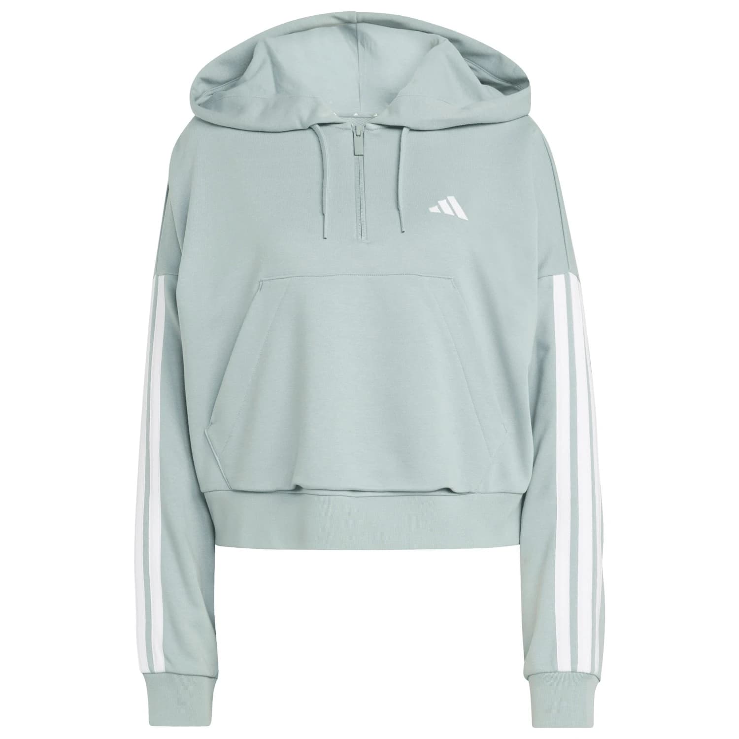 Дамско яке за тренировка adidas Women's 3-Stipes French Terry QZ Hoodie Training jacket - Wonder Sage / White