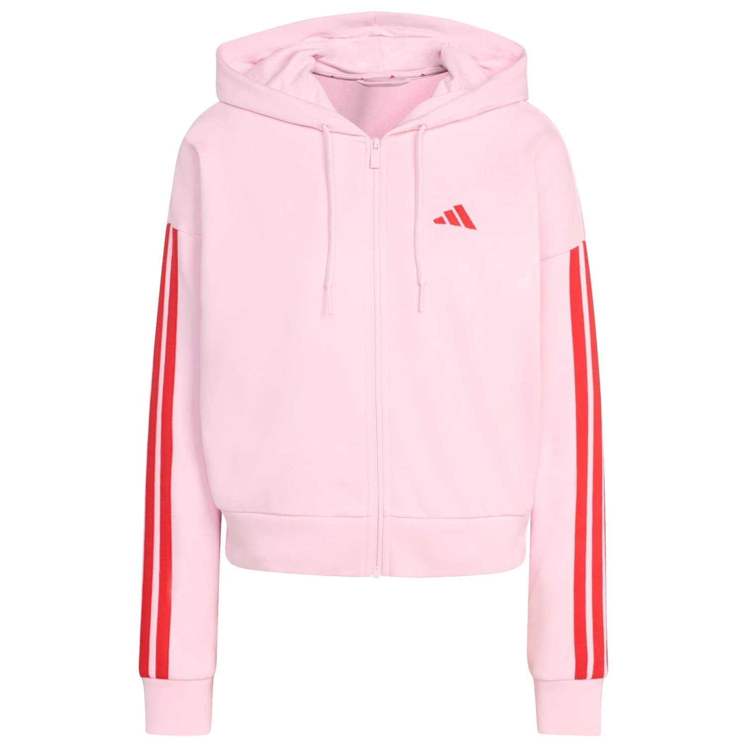 Дамско яке за тренировка Adidas Women's 3-Stripes French Terry Full Zip Hoodie Training jacket - Clear Pink / Pure Ruby