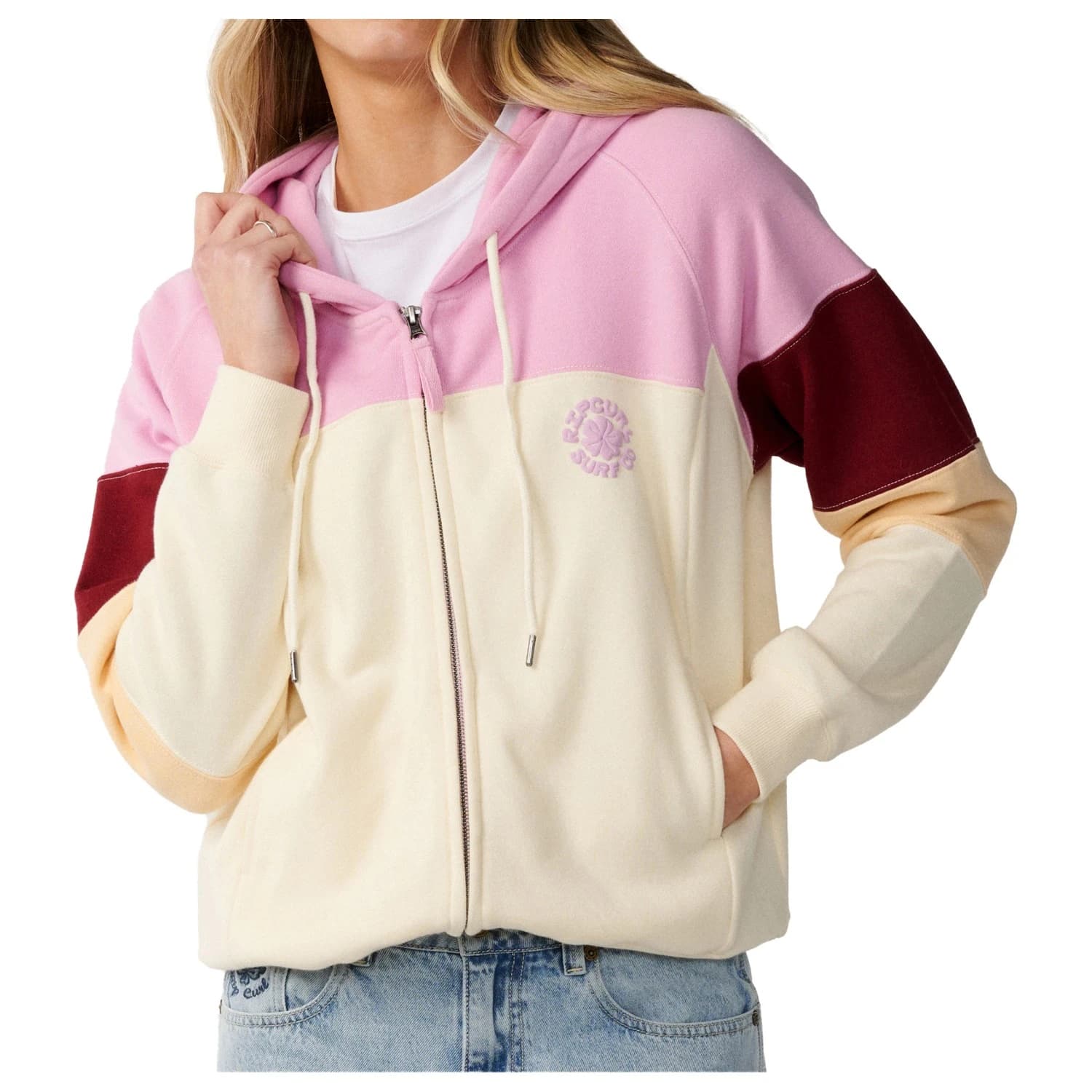 Дамско яке за тренировка Rip Curl Women's Party Wave Colour Block Z/T Training jacket - Off White