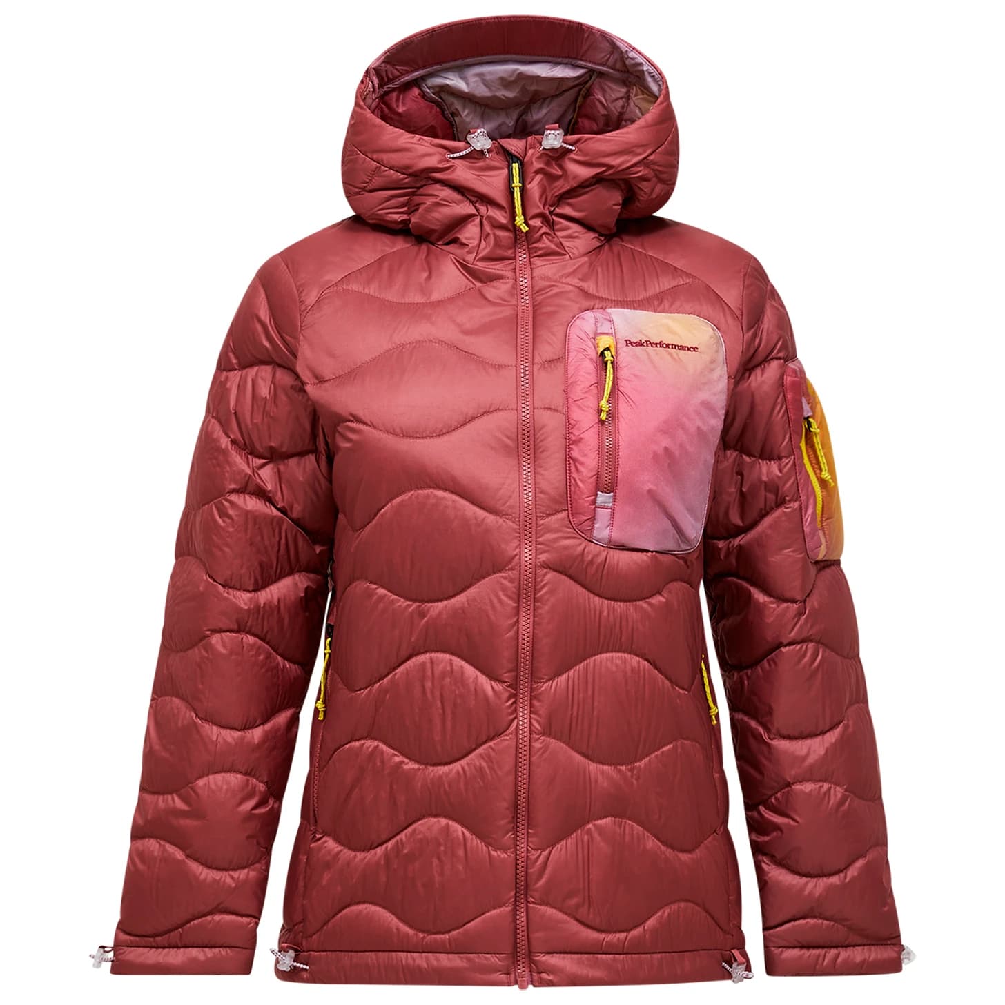 Дамско пухено яке Peak Performance Women's Aop Helium Utility Down Jacket - Sunny Melt