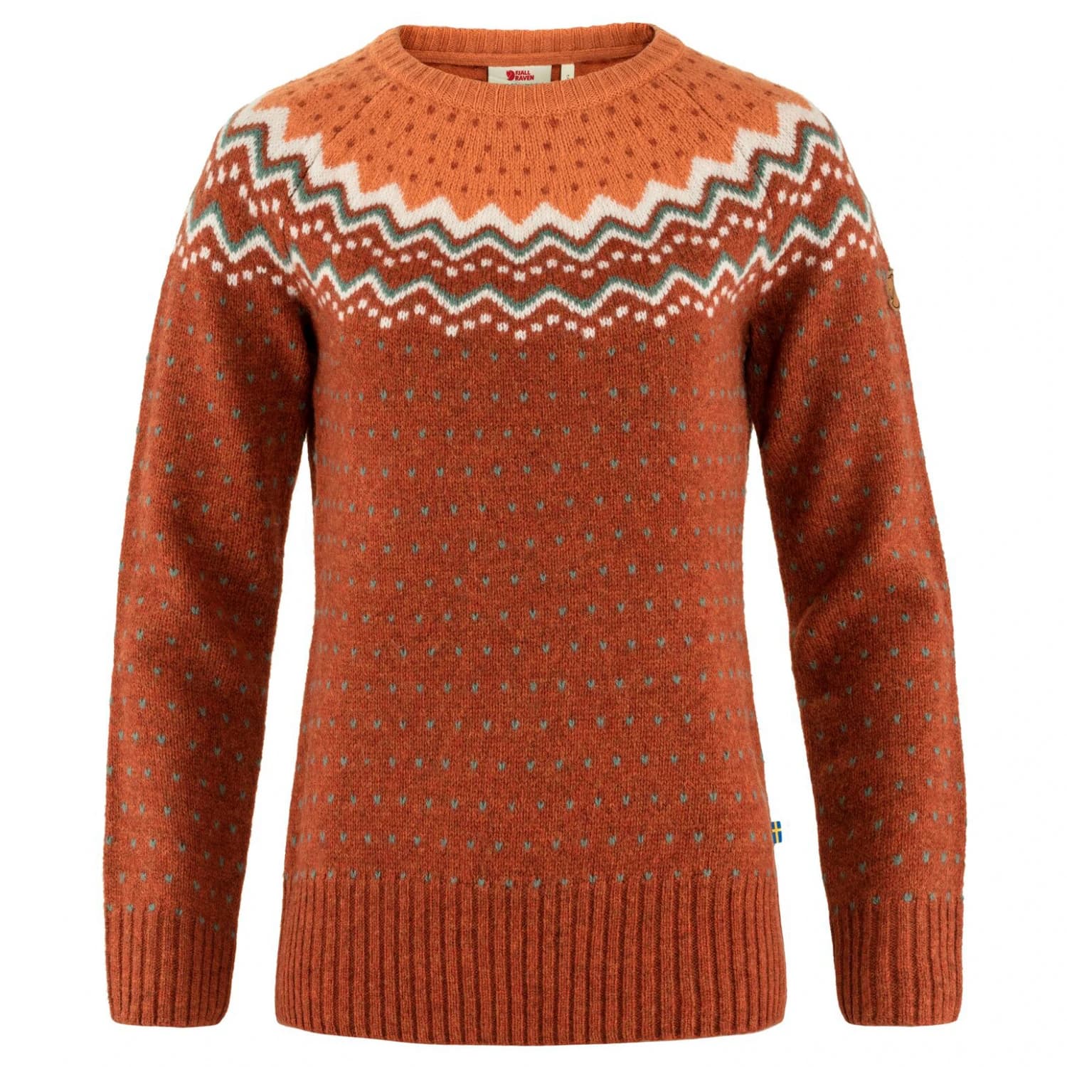 Дамски вълнен пуловер Fjällräven Women's Övik Knit Sweater Wool jumper - Autumn Leaf / Desert Brown