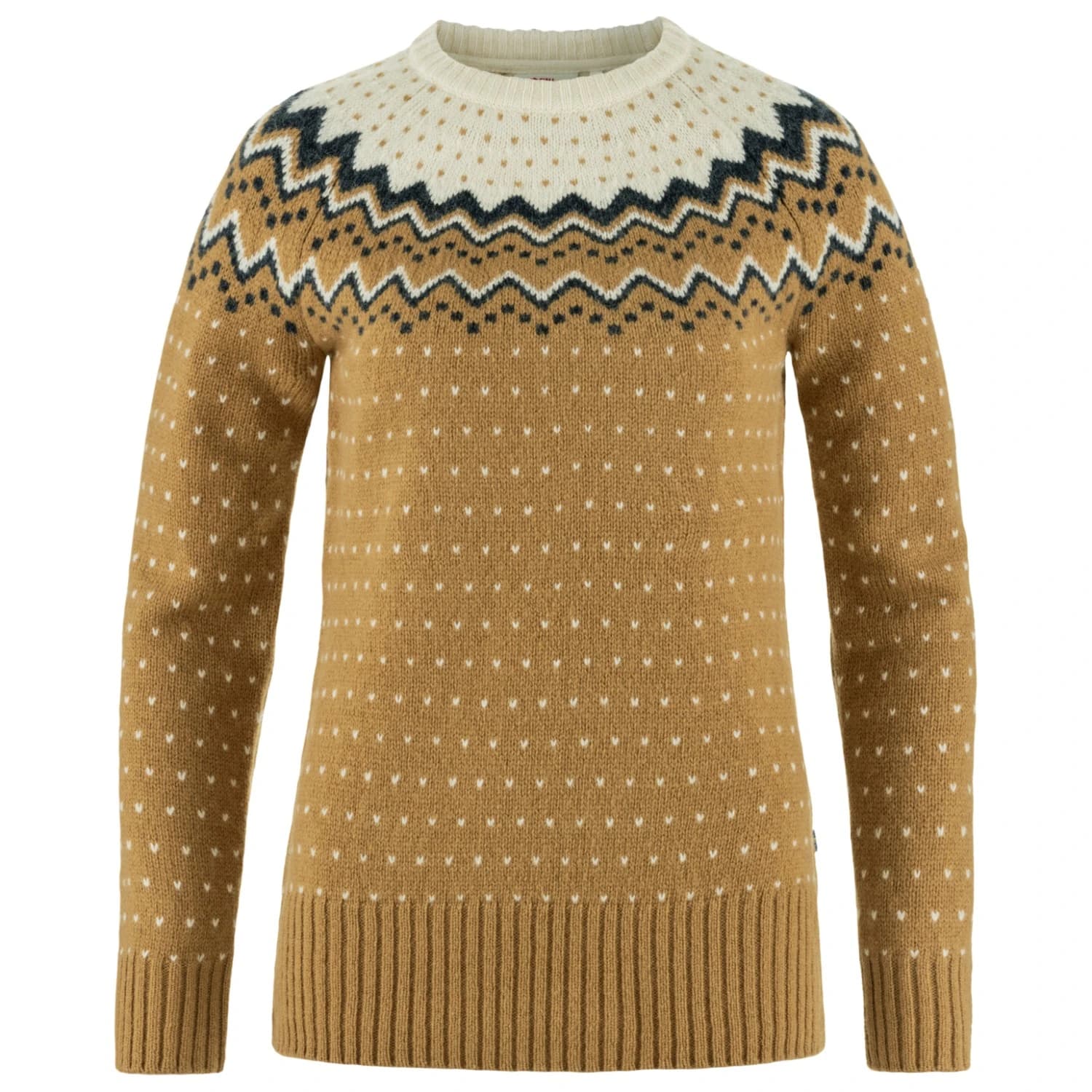 Дамски вълнен пуловер Fjällräven Women's Övik Knit Sweater Wool jumper - Buckwheat Brown / Chalk White