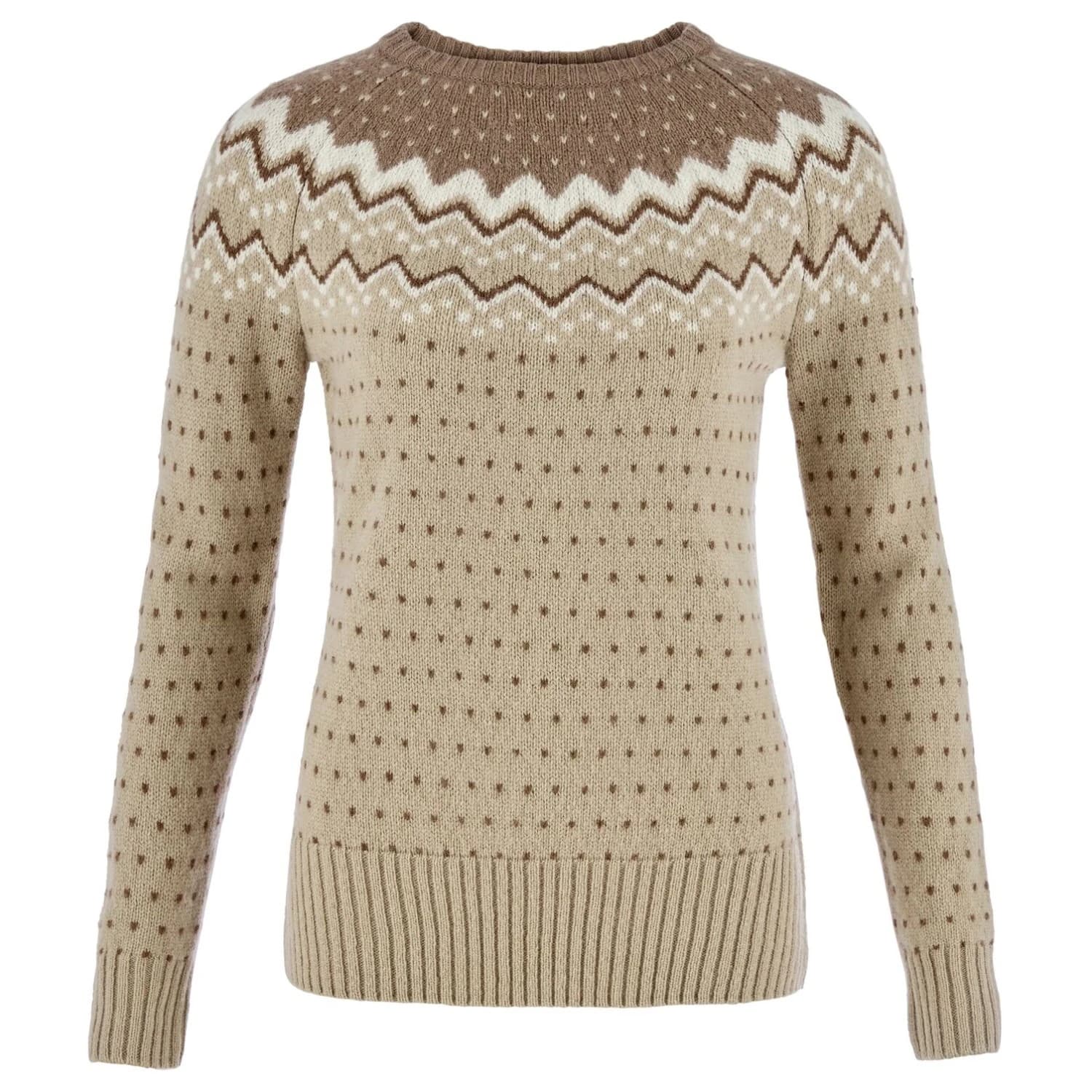 Дамски вълнен пуловер Fjällräven Women's Övik Knit Sweater Wool jumper - Fossil / Suede Brown