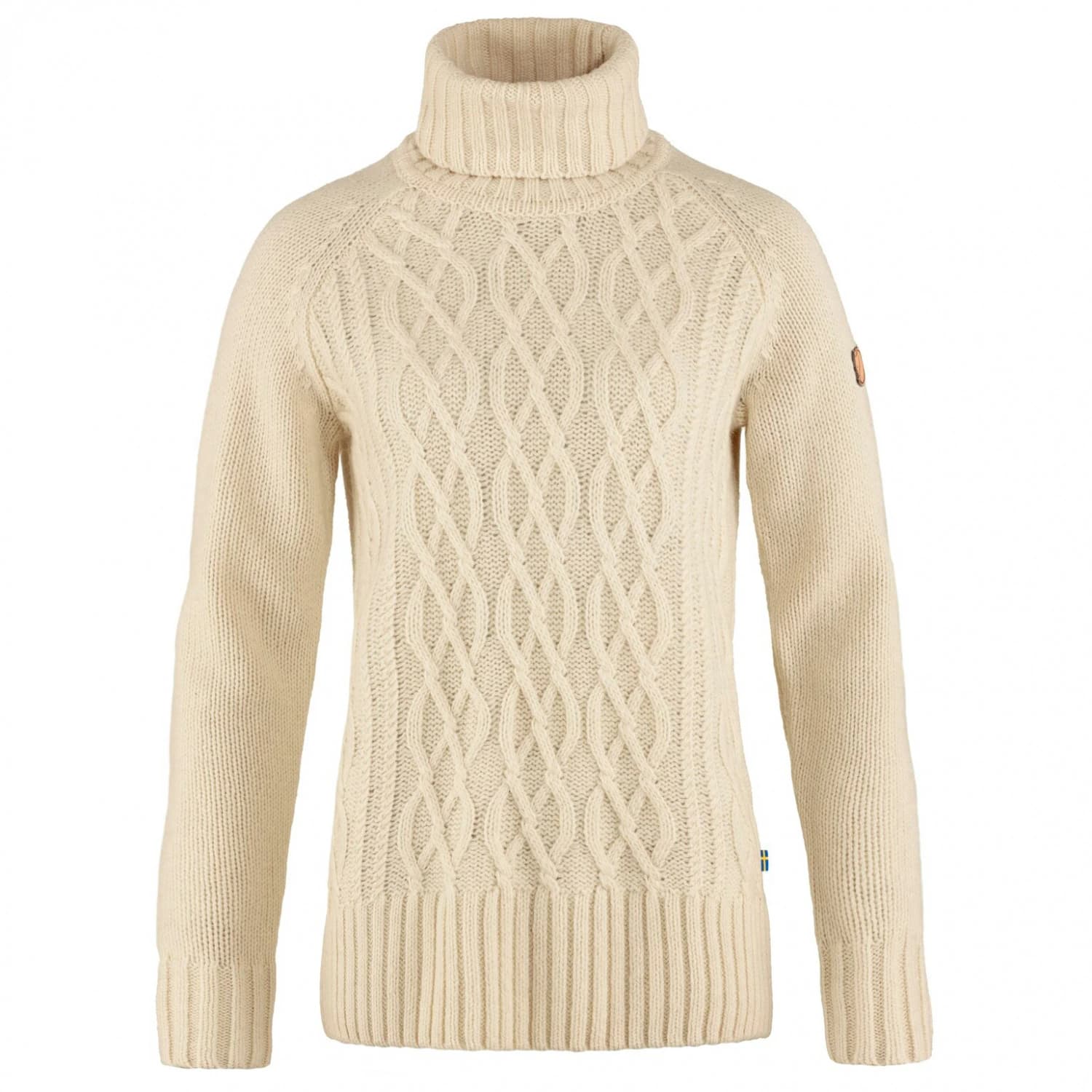 Дамски вълнен пуловер Fjällräven Women's Övik Cable Knit Roller Neck Wool jumper - Chalk White