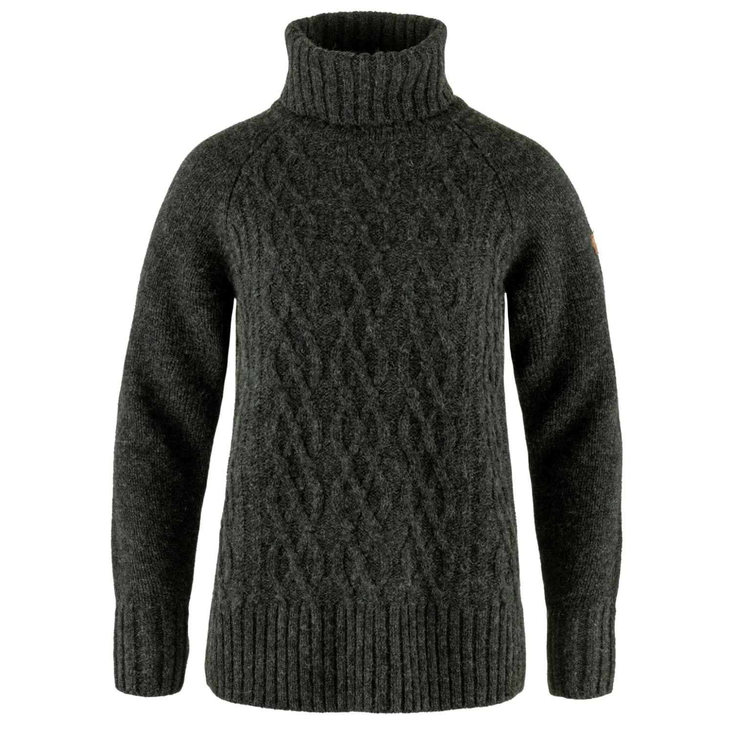 Дамски вълнен пуловер Fjällräven Women's Övik Cable Knit Roller Neck Wool jumper - Dark Grey