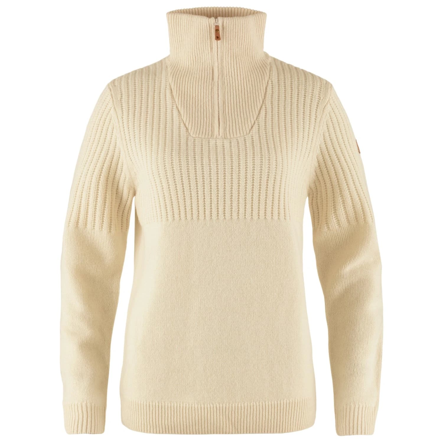 Дамски вълнен пуловер Fjällräven Women's Övik Half Zip Knit Wool jumper - Chalk White