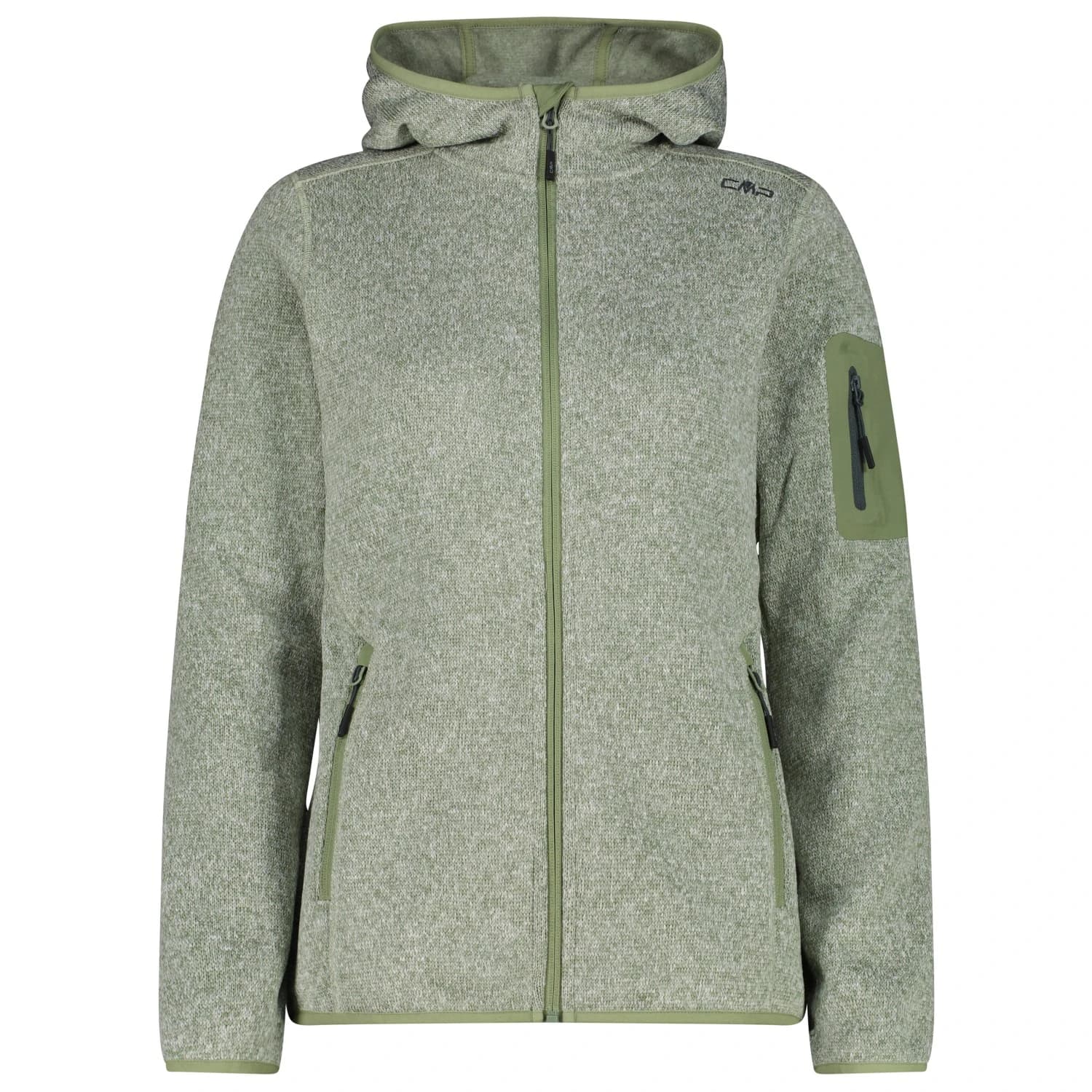 Дамско поларено яке CMP Women's Jacket Fix Hood Jacquard Knitted 3H19826 Fleece jacket - Green Tea / B.Co Gesso