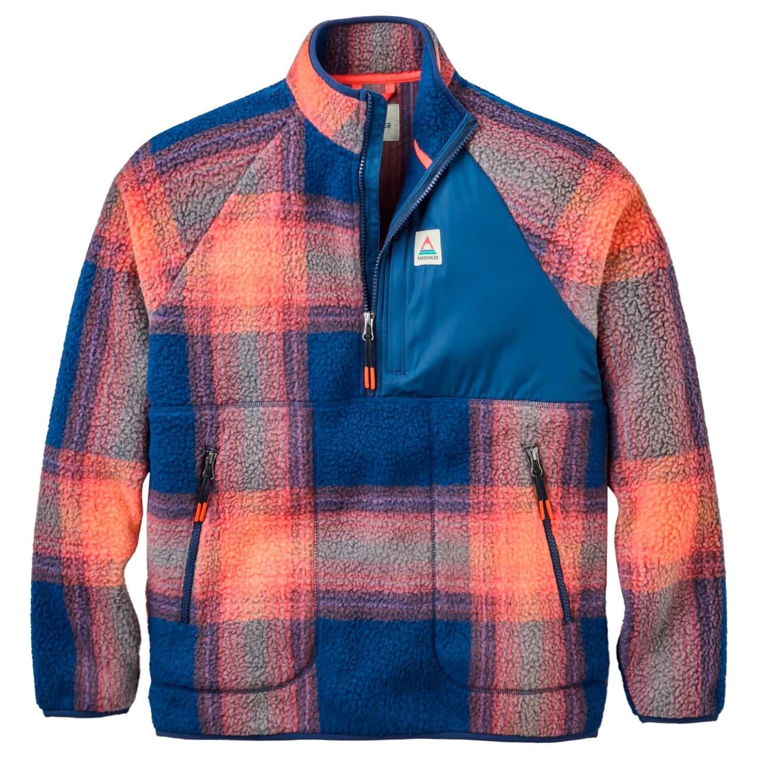 Поларен пуловер Passenger Women's Home 2.0 1/2 Zip Recycled Sherpa Fleece Fleece jacket - Rich Navy / Red Ochre Check