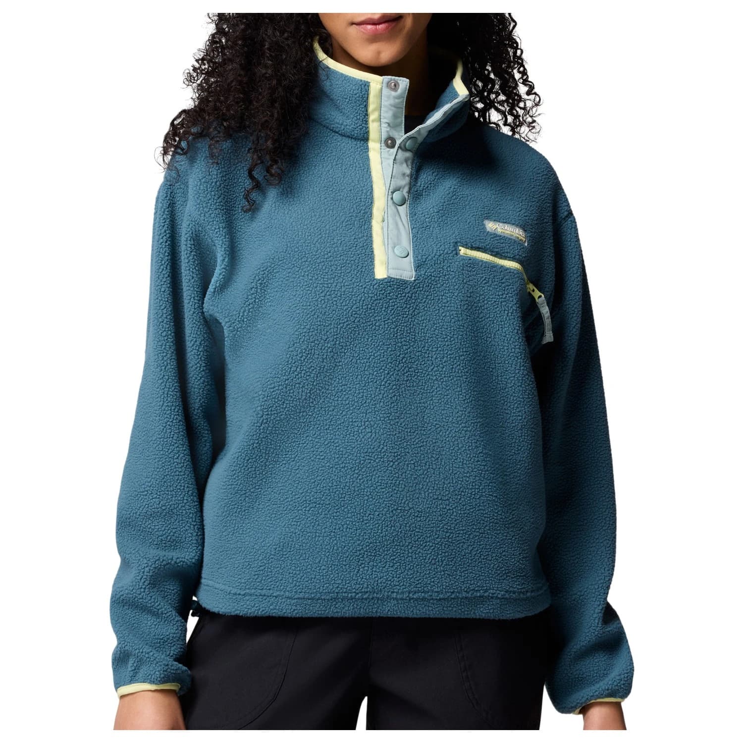 Дамски поларен пуловер Columbia Women's Helvetia II Cropped Half Snap Fleece Fleece jumper - Everblue / Crushed Blue / Citron Haze