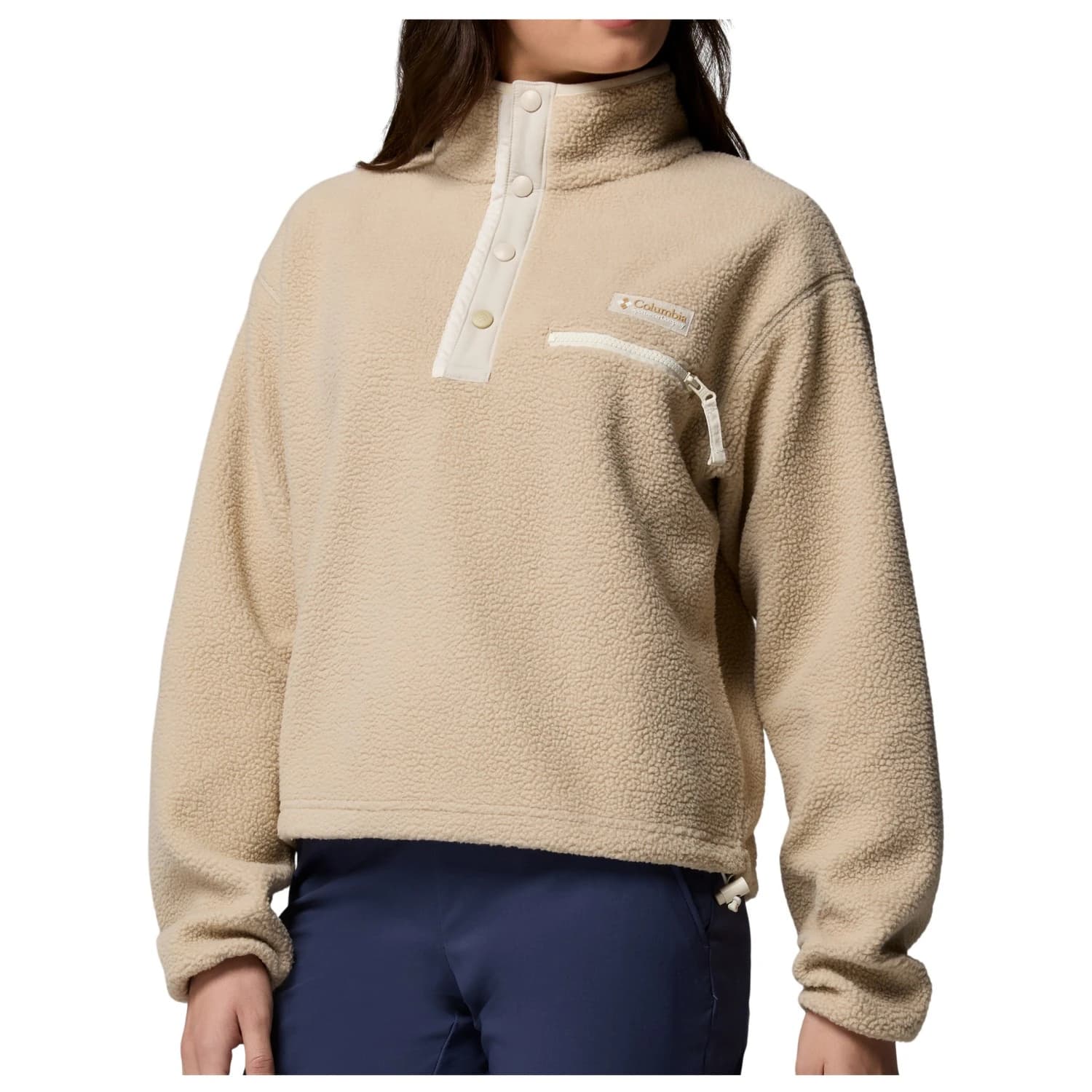 Дамски поларен пуловер Columbia Women's Helvetia II Cropped Half Snap Fleece Fleece jumper - Ancient Fossil / Dark Stone / Chalk