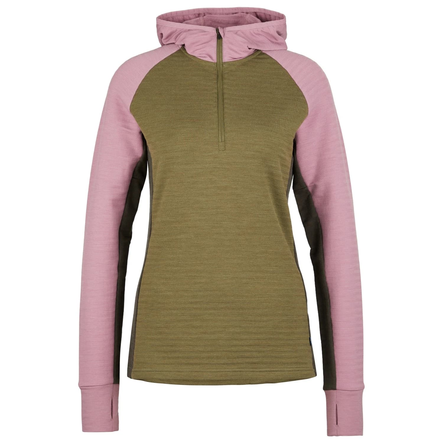 Дамски вълнен пуловер Stoic Women's MerinoFleece260 FlenSt. Half Zip with Hood Merino hoodie - Olive Green Multi