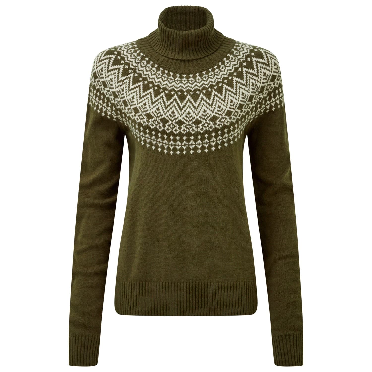 Дамски вълнен пуловер Sherpa Women's Camkilo Roll Neck Sweater Jumper - Evergreen
