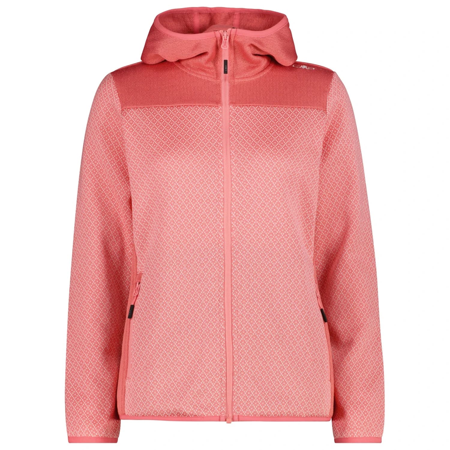Дамско поларено яке CMP Women's Jacquard Knit Jacket Fix Hood Fleece jacket - Coral / Bianco