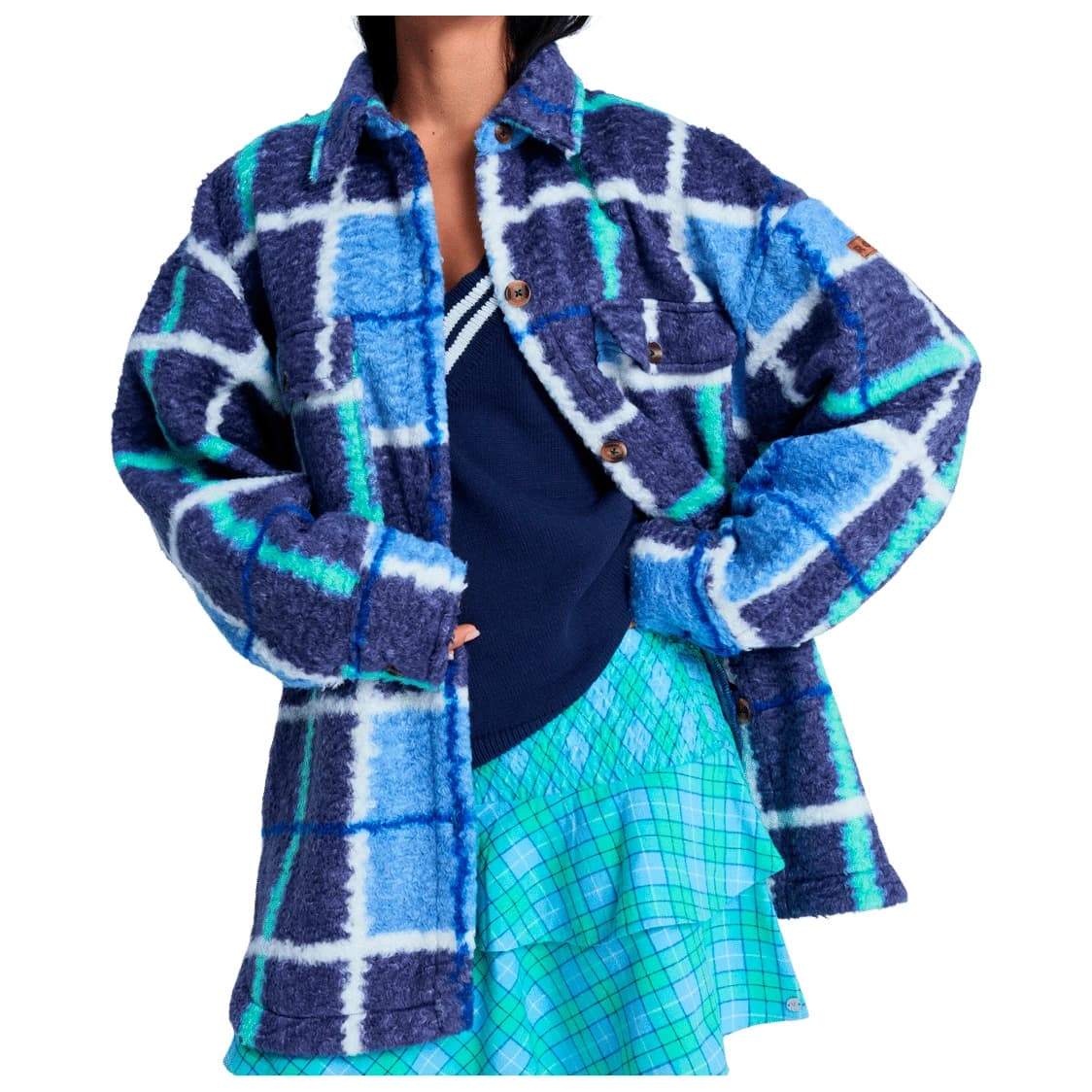 Дамско поларено яке Roxy Women's Over and Above Fleece jacket - Dutch Blue Plaid Fade
