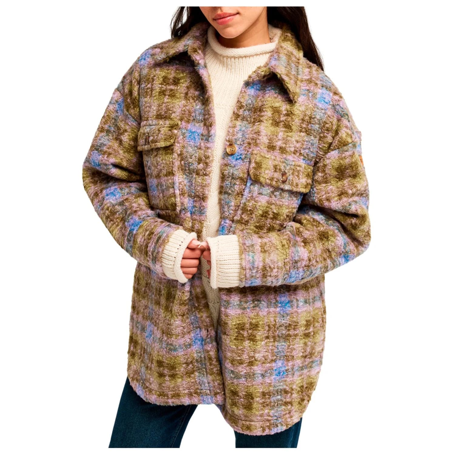 Дамско поларено яке Roxy Women's Over and Above Fleece jacket - Oil Green Tartan Plaid