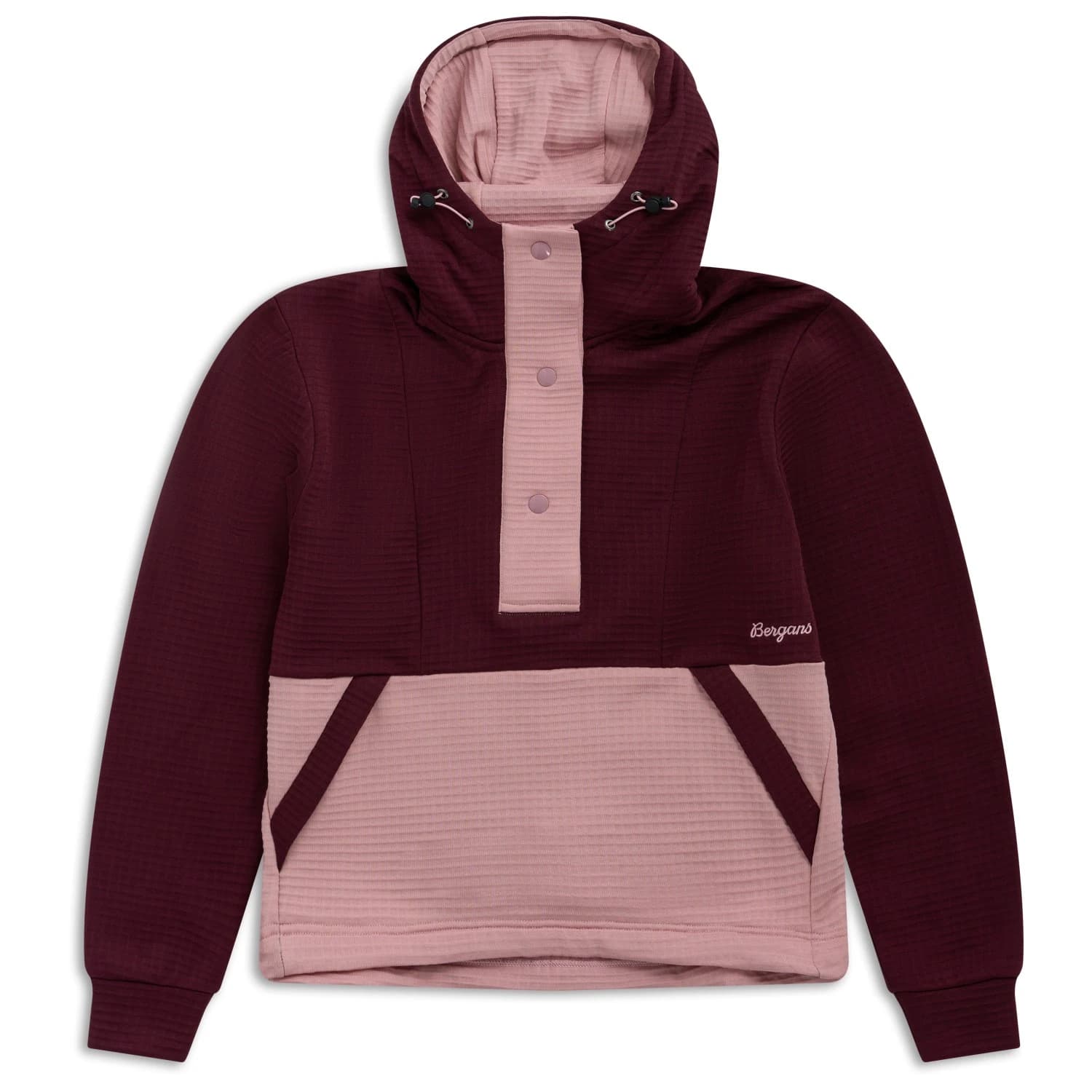 Дамски вълнен пуловер Bergans Women's Vega Wool Hoodie - Merlot/Faded Pink