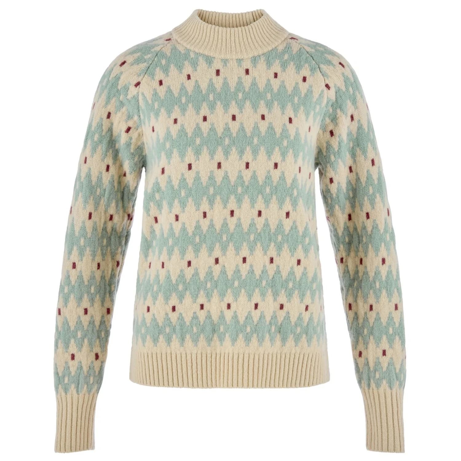 Дамски вълнен пуловер Fjällräven Women's Övik Jacquard Knit Wool jumper - Light Beige / Misty Green
