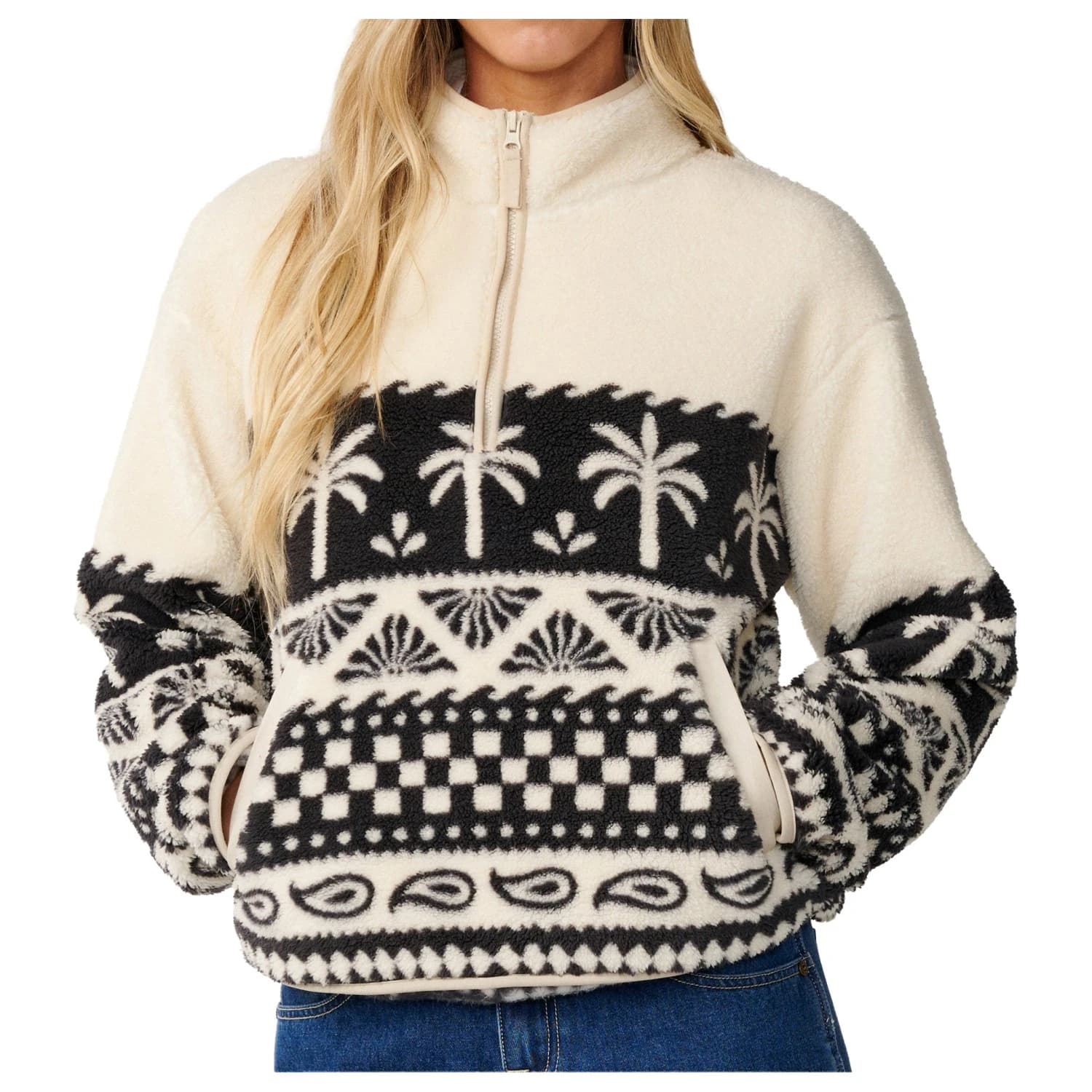 Дамски поларен пуловер Rip Curl Women's Bossa Nova 1/4 Zip Polarfleece Fleece jumper - Black / White