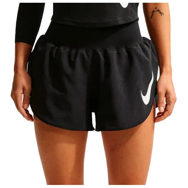 Дамски шорти за бягане Nike Women's Tempo Swoosh Dri-FIT Mid-Rise Running shorts - Black / Reflective Silver / White