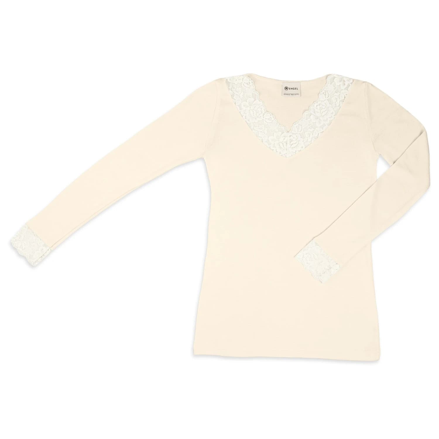 Дамско копринено термобельо Engel Women's Shirt L/S mit Spitze Longsleeve - Natur