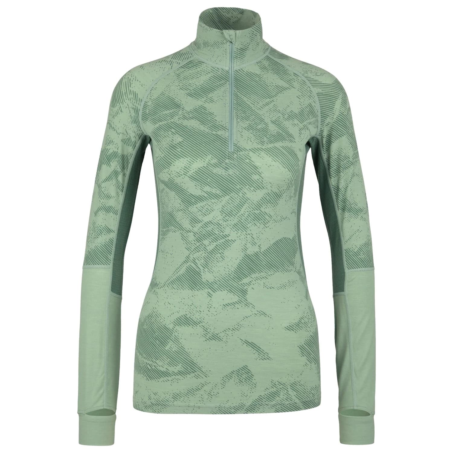 Дамска мериносова блуза Stoic Women's MerinoMesh150 SadjemSt. L/S Half Zip Merino base layer - Iceberg Green Aop