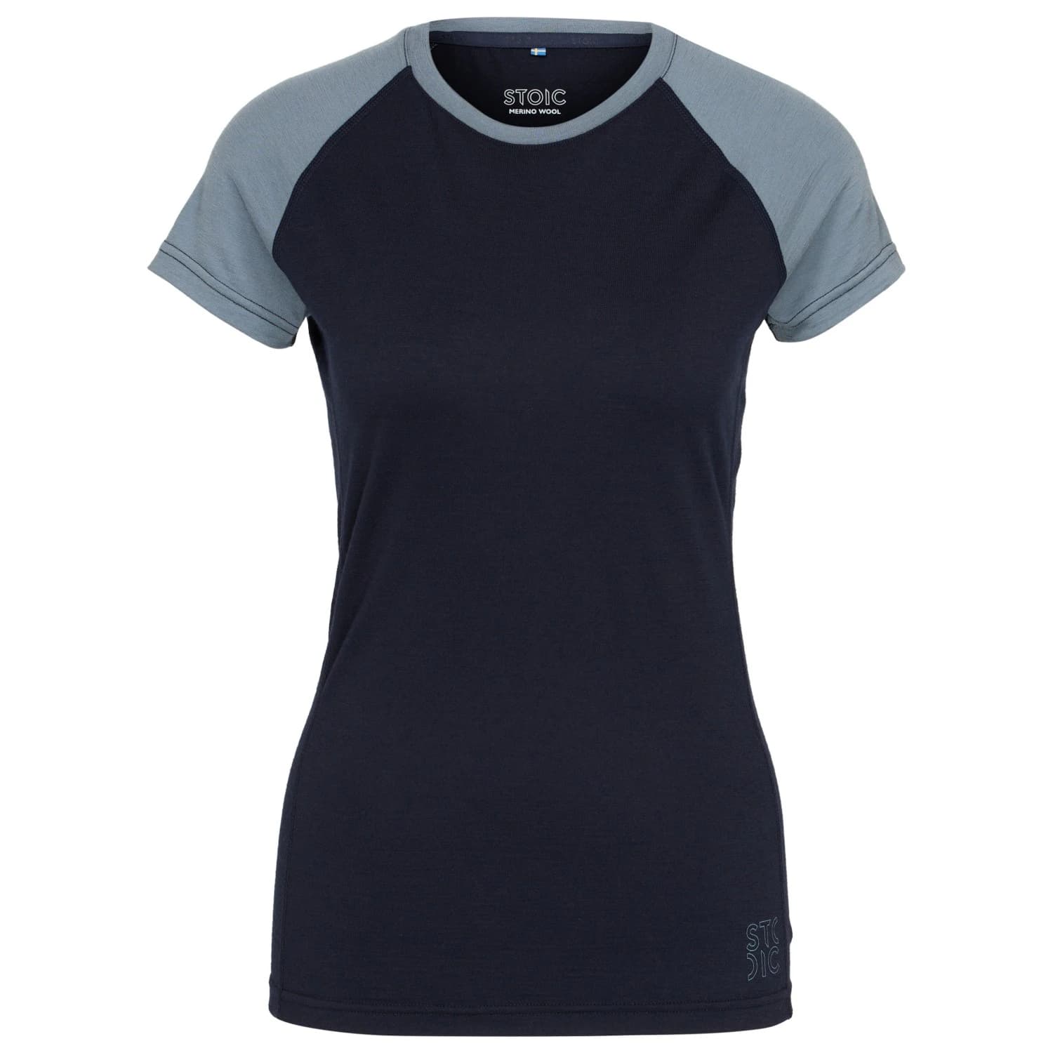 Дамско мериносово термобельо Stoic Women's Merino180 BengtSt. S/S Merino base layer - Dark Navy / Pale Blue Grey