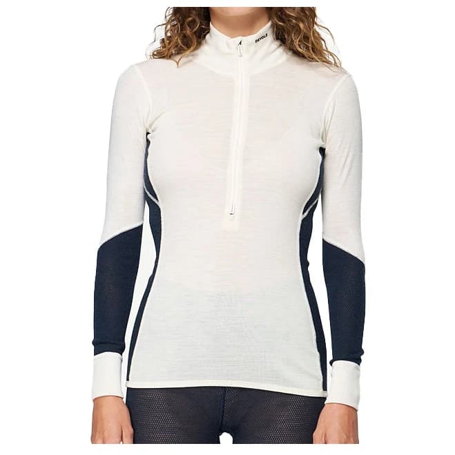 Дамско мериносово термобельо Devold Women's Wool Mesh 190 Zip Neck Merino base layer - Ink / Offwhite
