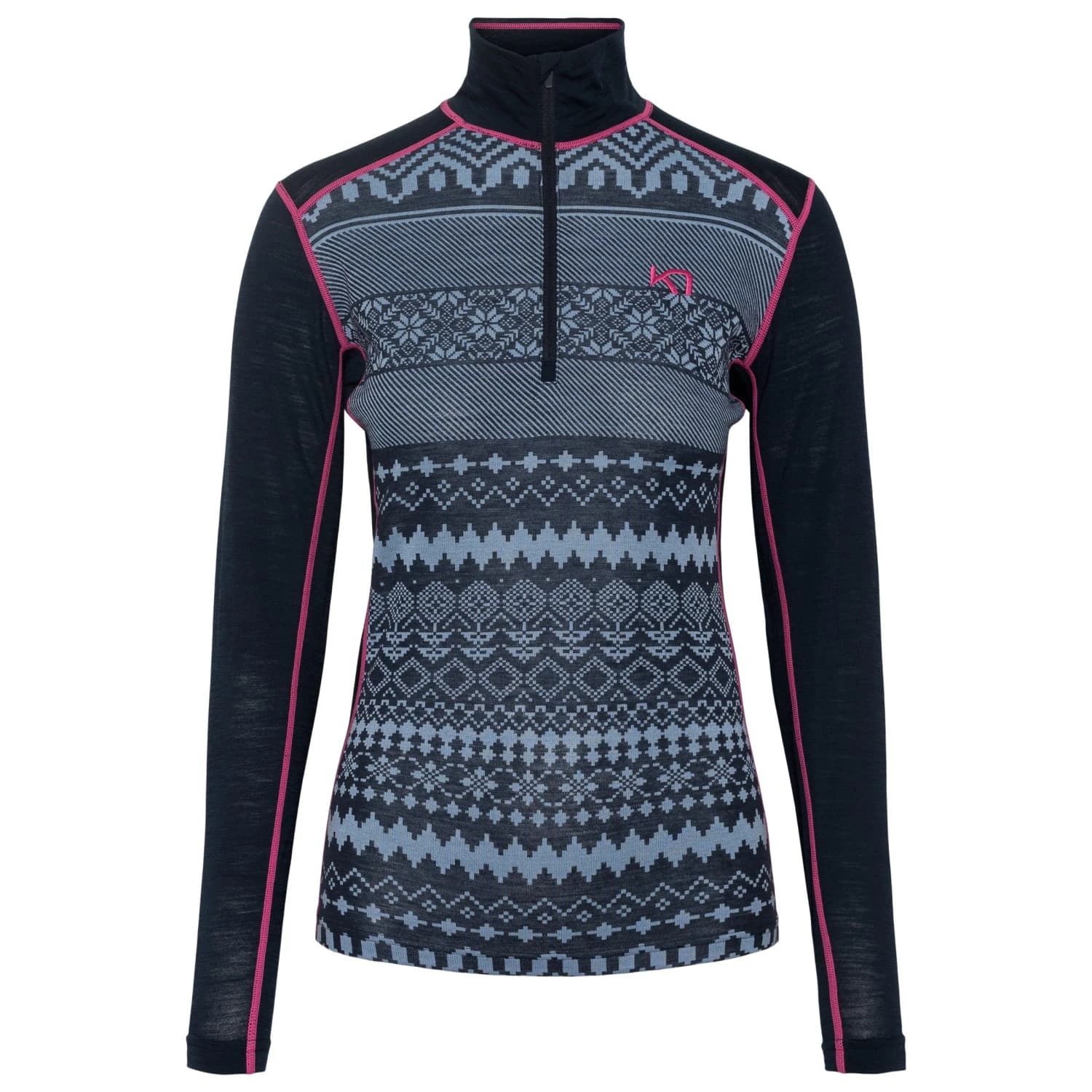 Дамско мериносово термобельо Kari traa Women's Live Half Zip Merino base layer - Dark Navy Blue