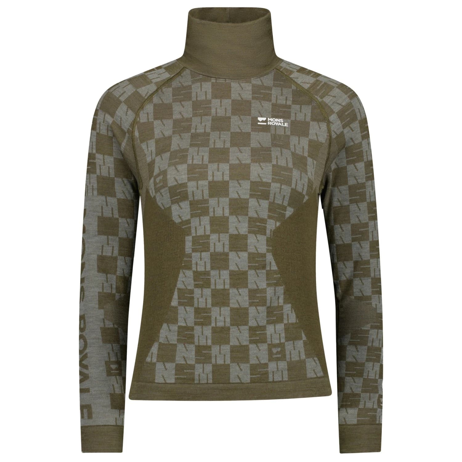 Дамско мериносово термобельо Mons Royale Women's Ascender Merino Seamless Mock Neck L/S Merino base layer - Dried Sage / Dark Olive