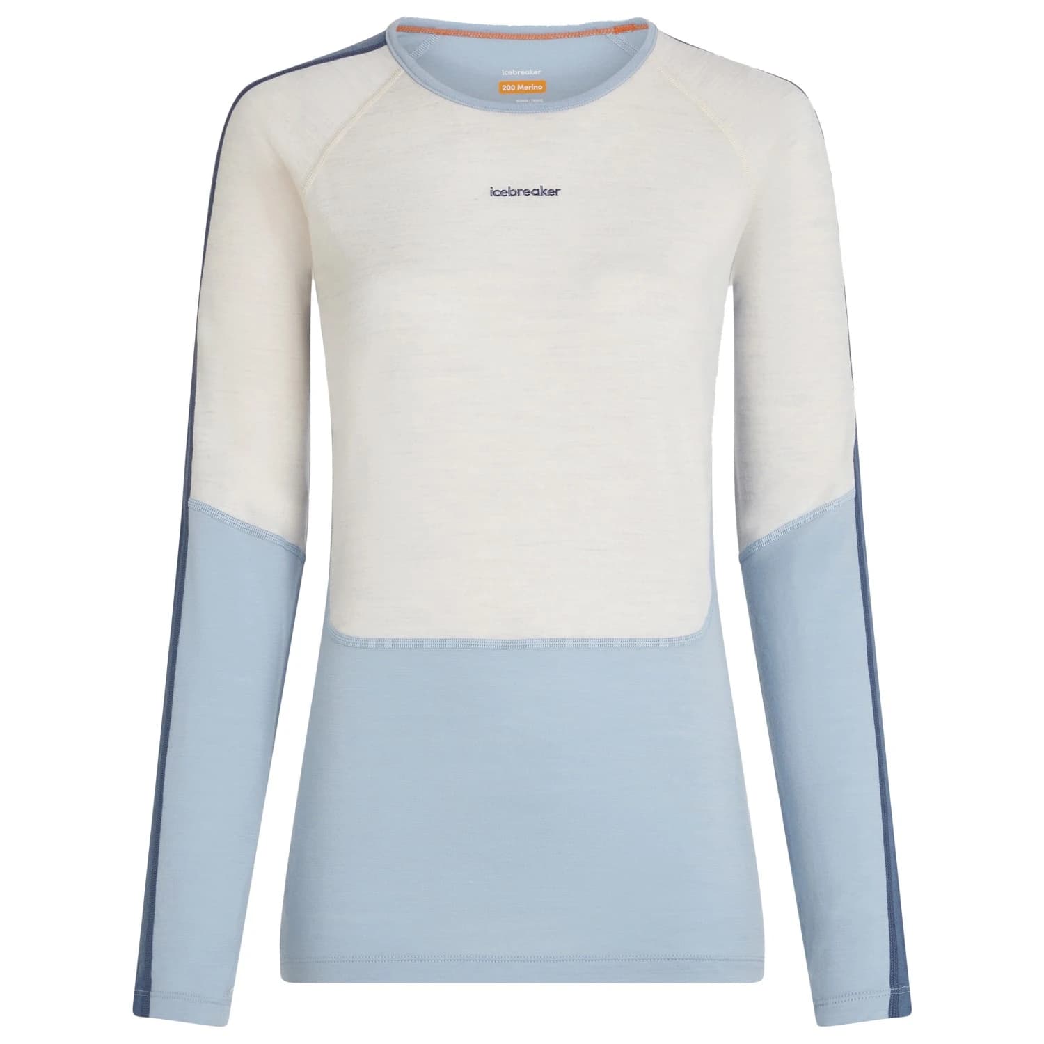 Мериносово термобельо Icebreaker Women's Merino 200 Oasis+ L/S Crewe Merino base layer - Zincblu / Ecru Heather / Dawn