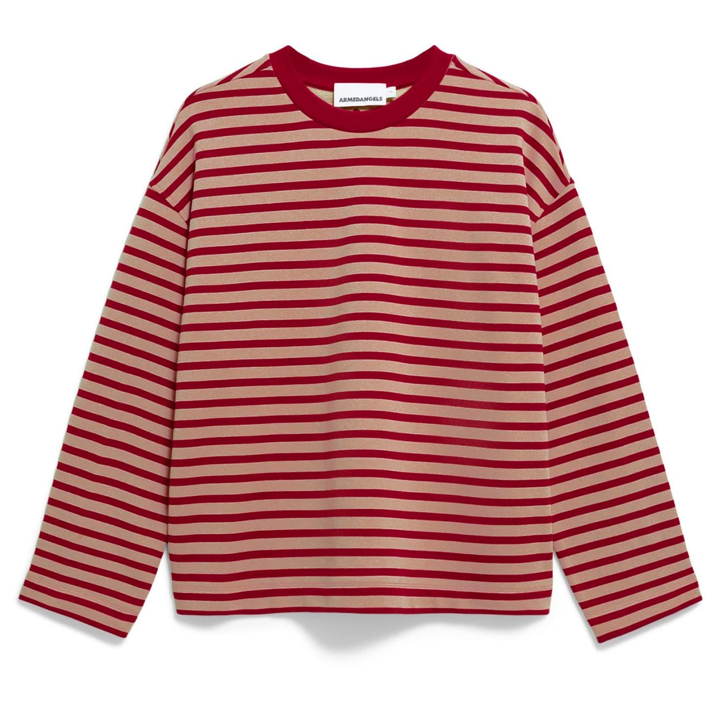 Дамски пуловер ARMEDANGELS Women's Frankaa Stripe Jumper - Velvet Red / Honey Reed