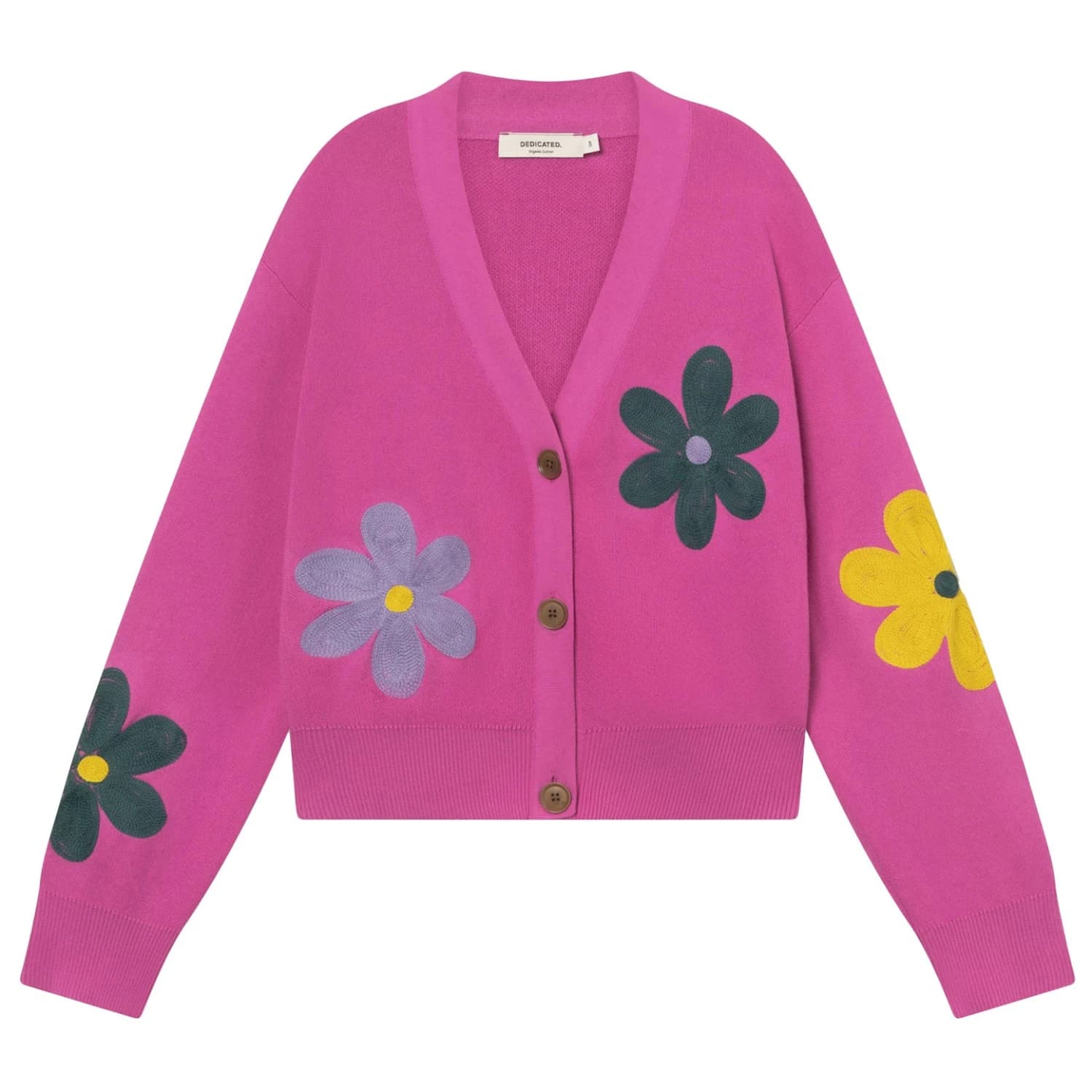 Дамски пуловер DEDICATED Women's Cardigan Kanan Jumper - Application Flower Violet Pink