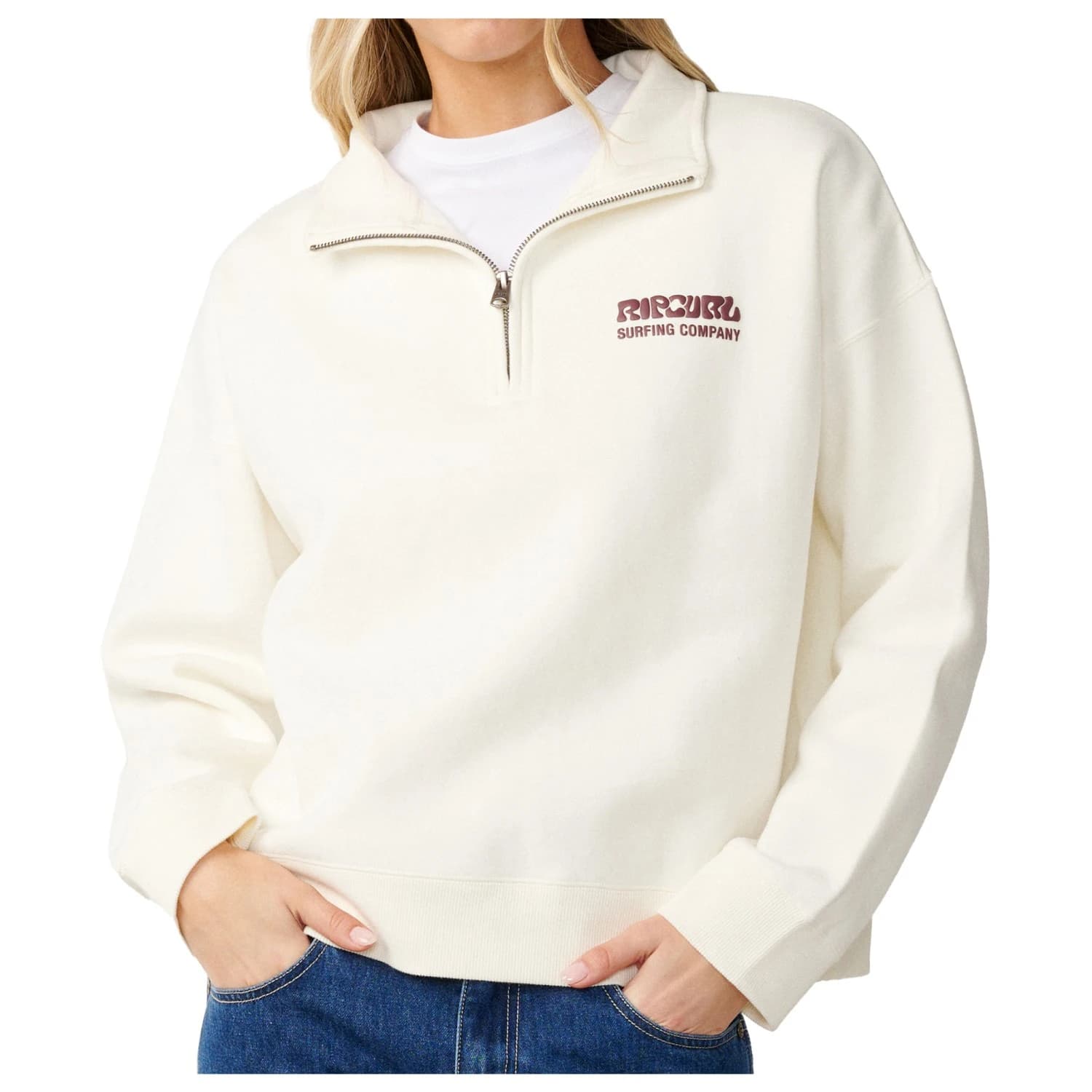 Дамски пуловер Rip Curl Women's Surf Puff 1/4 Zip Jumper - Bone
