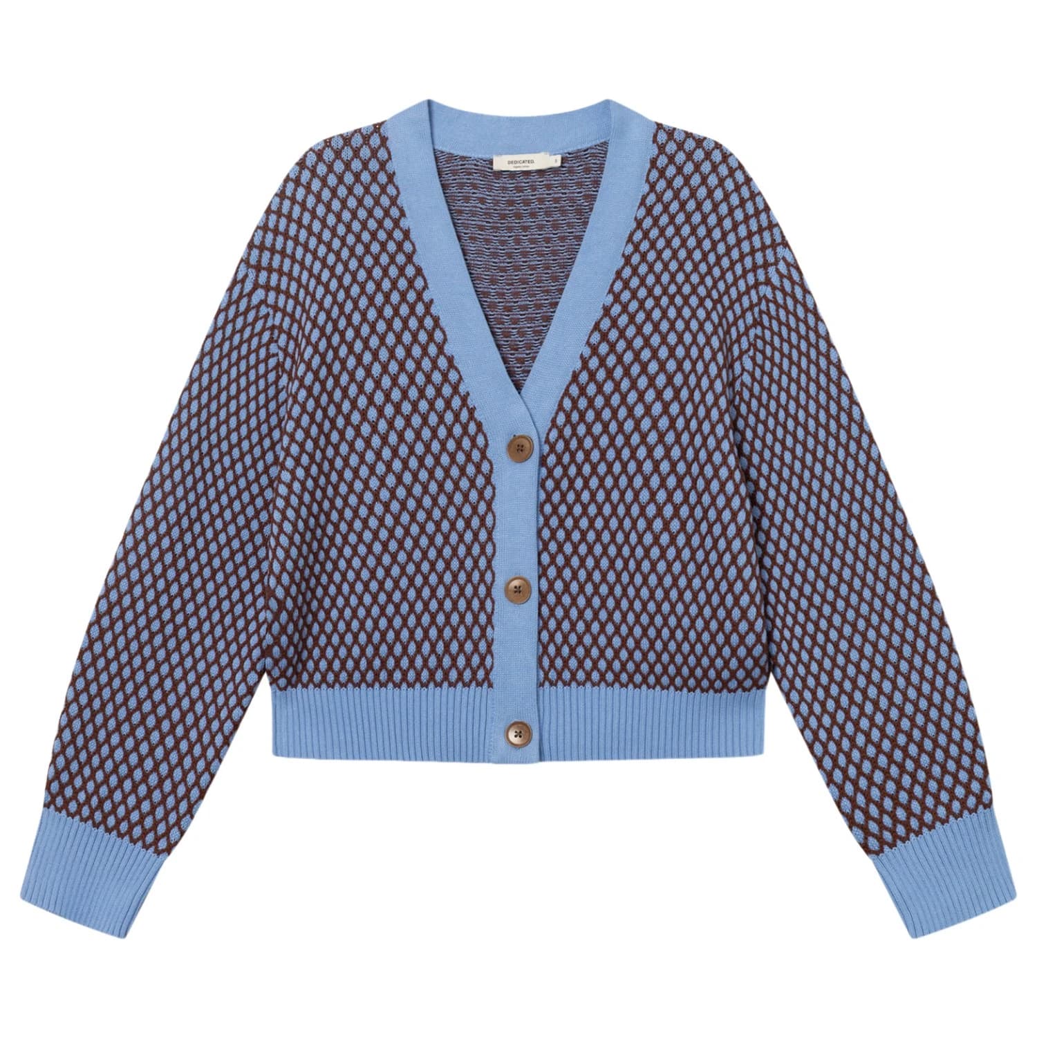Пуловер DEDICATED Women's Cardigan Kanan Bubble Knit Cardigan - Cornflower Blue / Cappuccino Brown