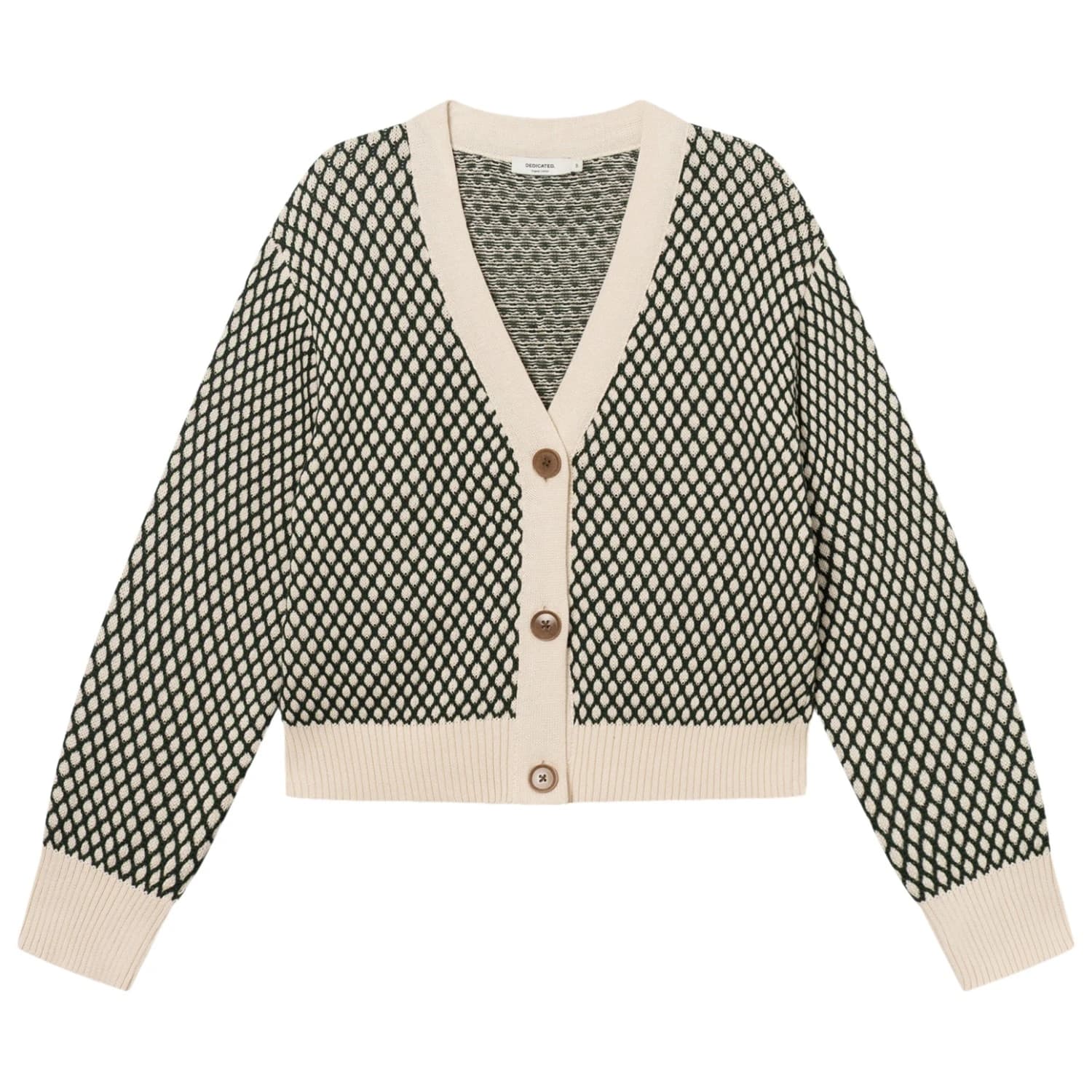 Пуловер DEDICATED Women's Cardigan Kanan Bubble Knit Cardigan - Dark Green / Vanilla White