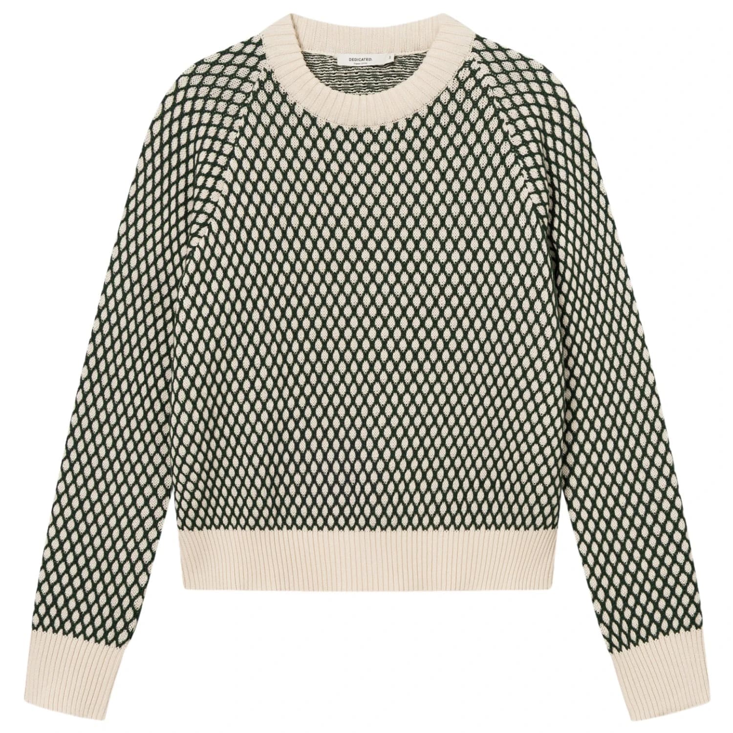 Пуловер DEDICATED Women's Sweater Husie Bubble Knit Jumper - Dark Green / Vanilla White