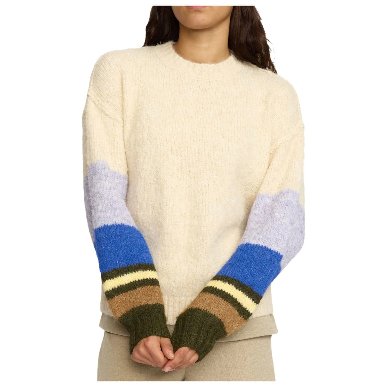 Дамски пуловер Selfhood Women's Striped Mohair Sweater Jumper - Offwhite