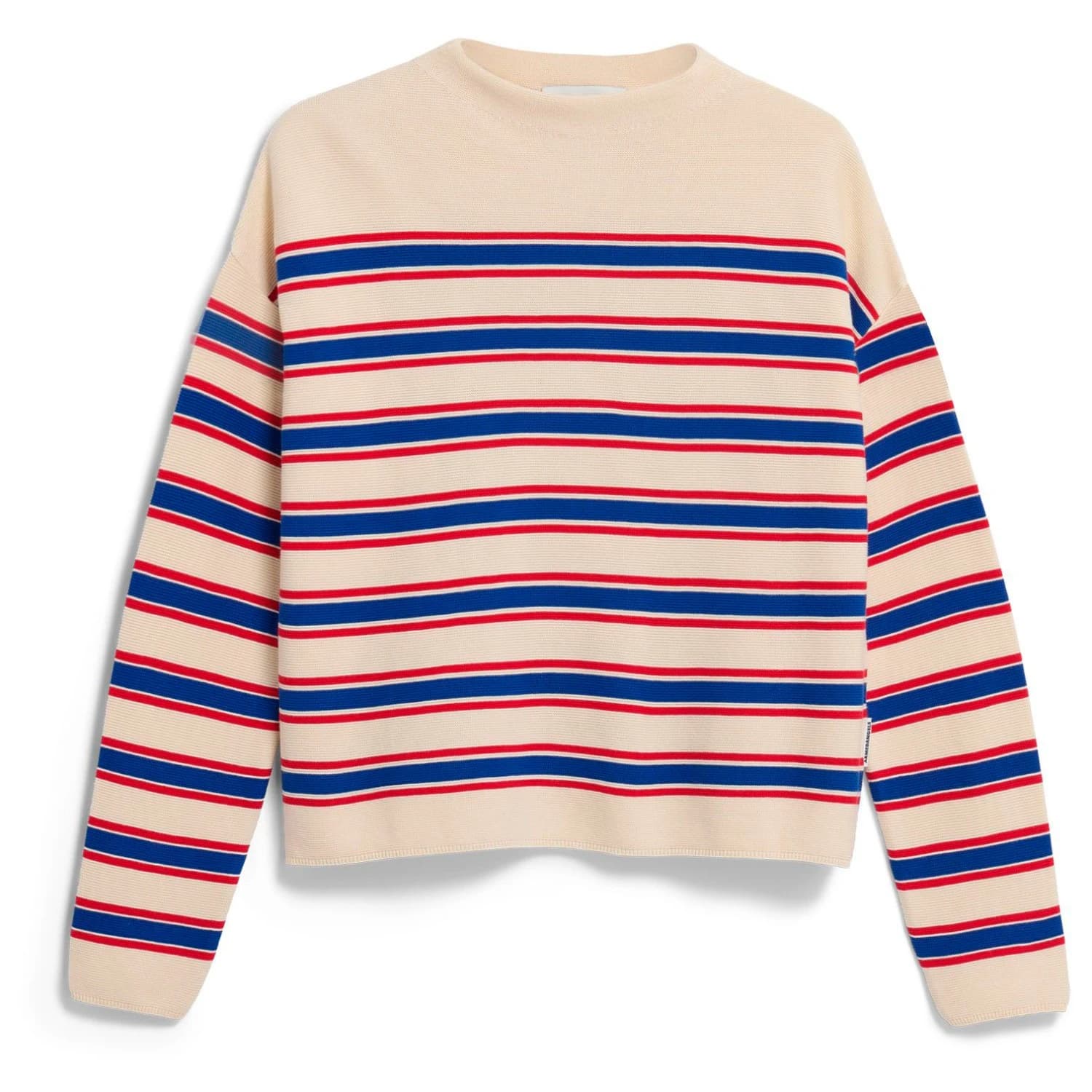 Дамски пуловер ARMEDANGELS Women's Merinaa Stripes Knit Sweater Jumper - Oatmilk / Mars Red / Dynamo Blue
