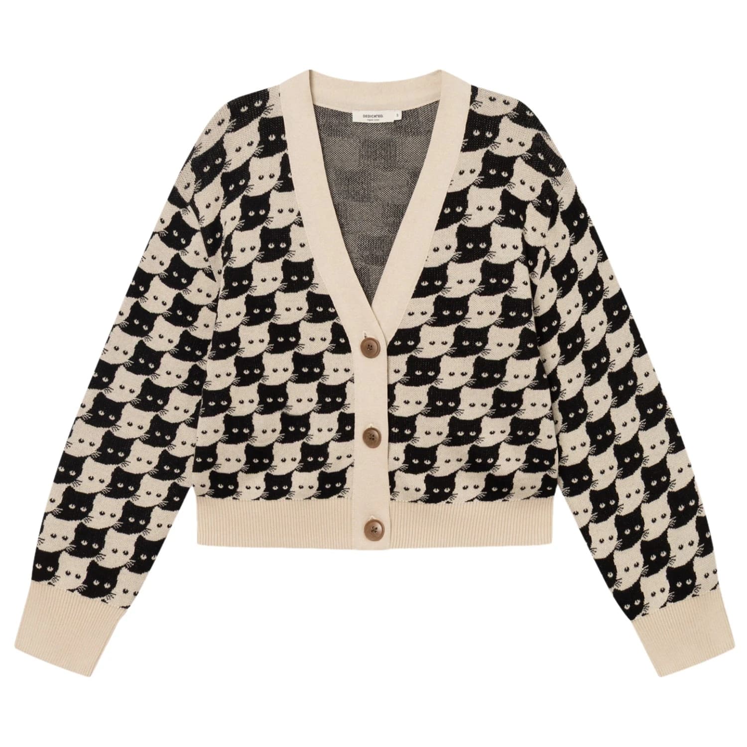 Дамски пуловер DEDICATED Women's Cardigan Kanan Pepita Cats Cardigan - Oat White