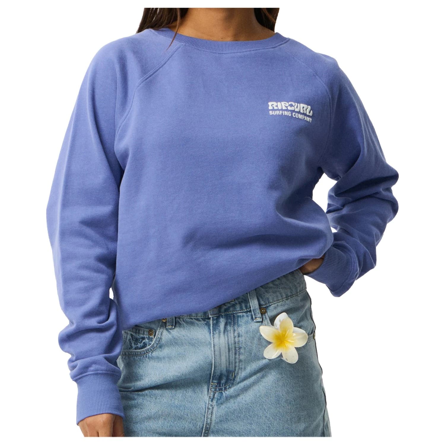 Дамски пуловер Rip Curl Women's Surf Puff Raglan Relaxed Crew Jumper - Mid Blue