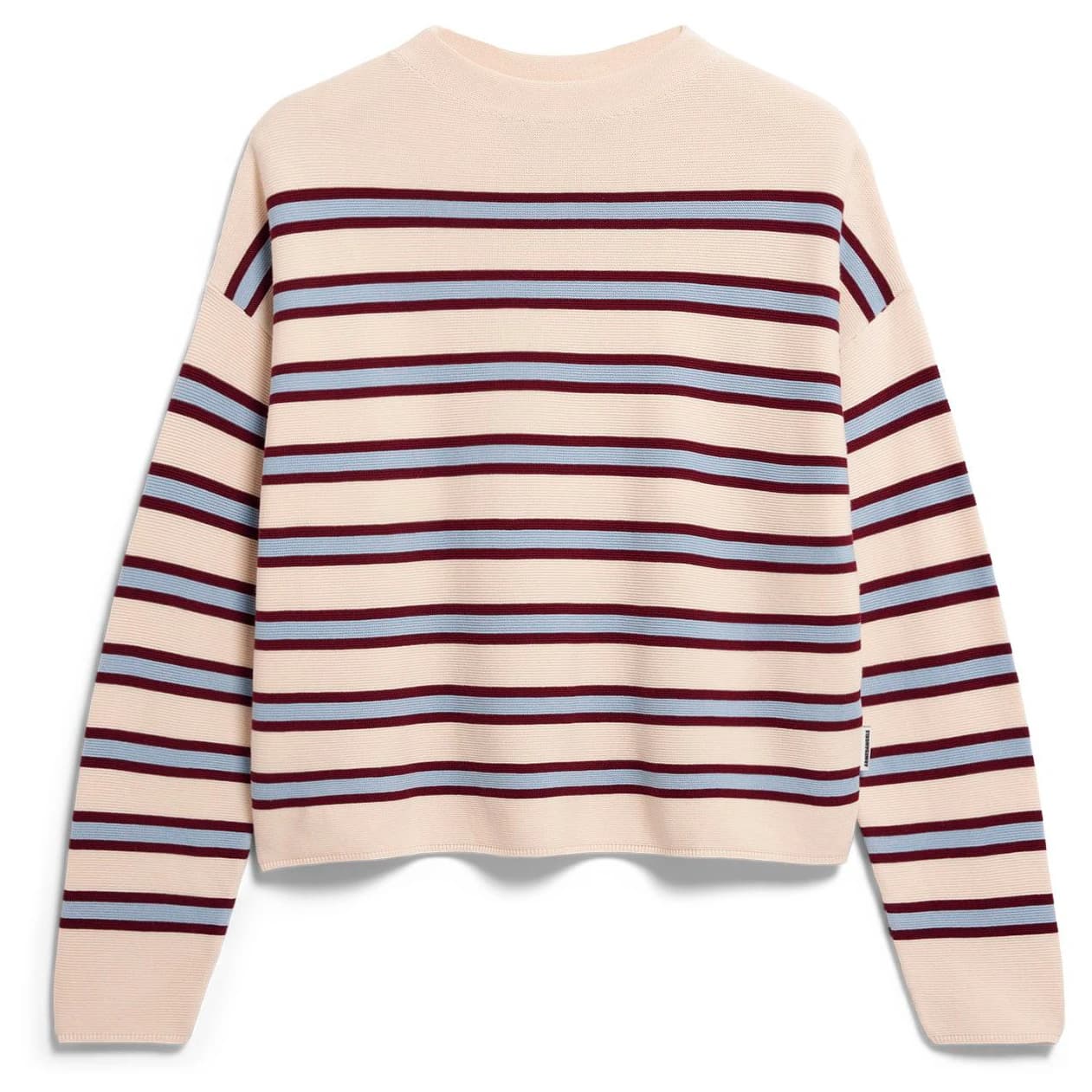 Дамски пуловер ARMEDANGELS Women's Merinaa Striped Knit Sweater Jumper - Oatmilk / Velvet Red / Soft Blue