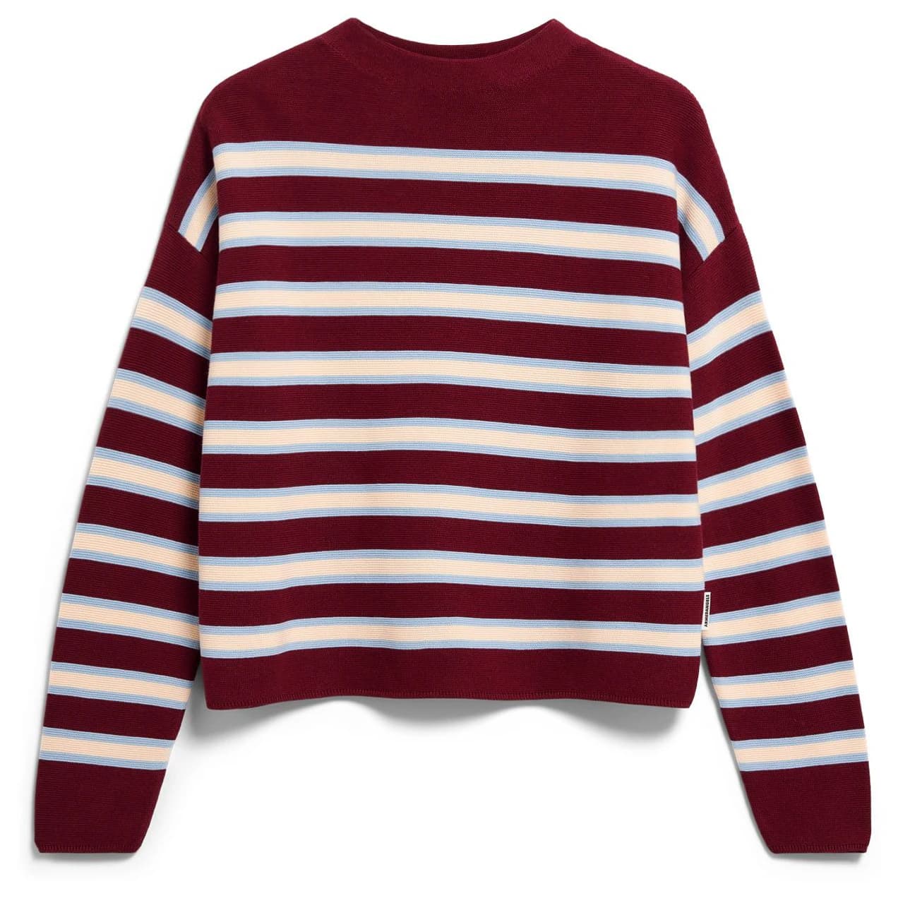 Дамски пуловер ARMEDANGELS Women's Merinaa Striped Knit Sweater Jumper - Velvet Red / Soft Blue / Oatmilk