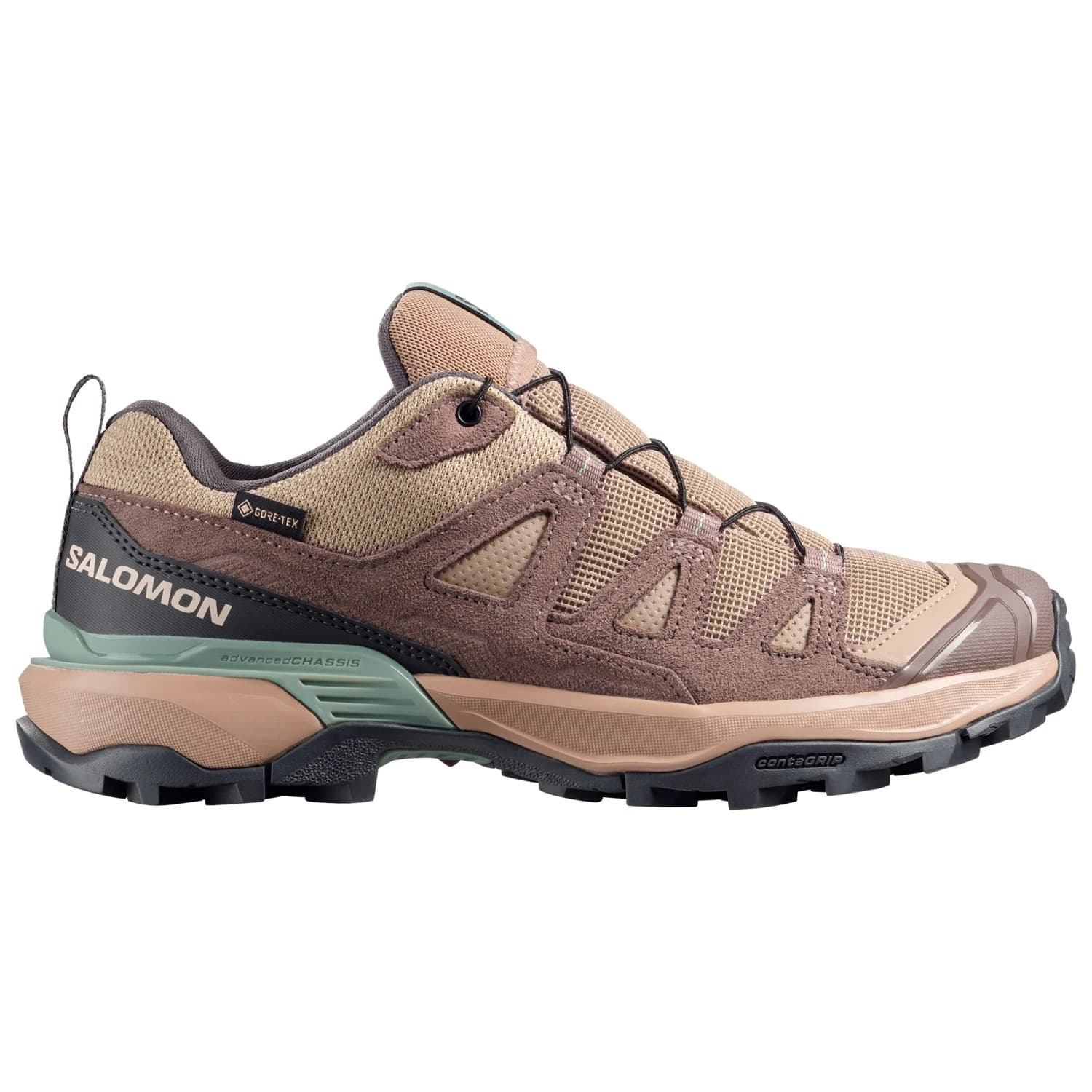 Дамски мултиспорт обувки Salomon Women's X Ultra 360 Leather GORE-TEX Multisport shoes - Desert Tan / Iron / Green Milieu