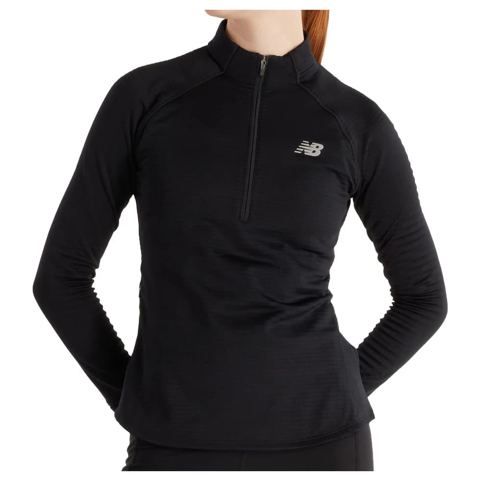 Дамско яке за бягане New Balance Women's Athletics Heat Grid 1/2 Zip Longsleeve - Black