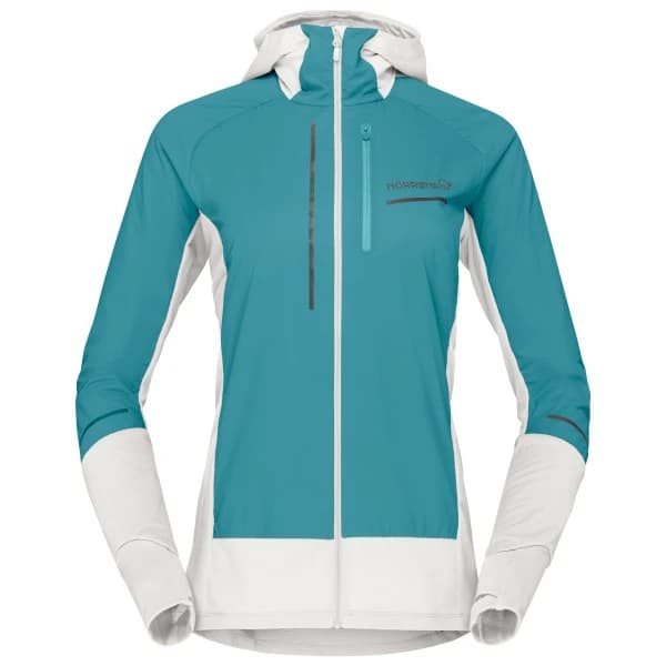Дамско яке за бягане Norrøna Women's Senja Alpha90 Hood Running jacket - Brittany Blue / Snow White